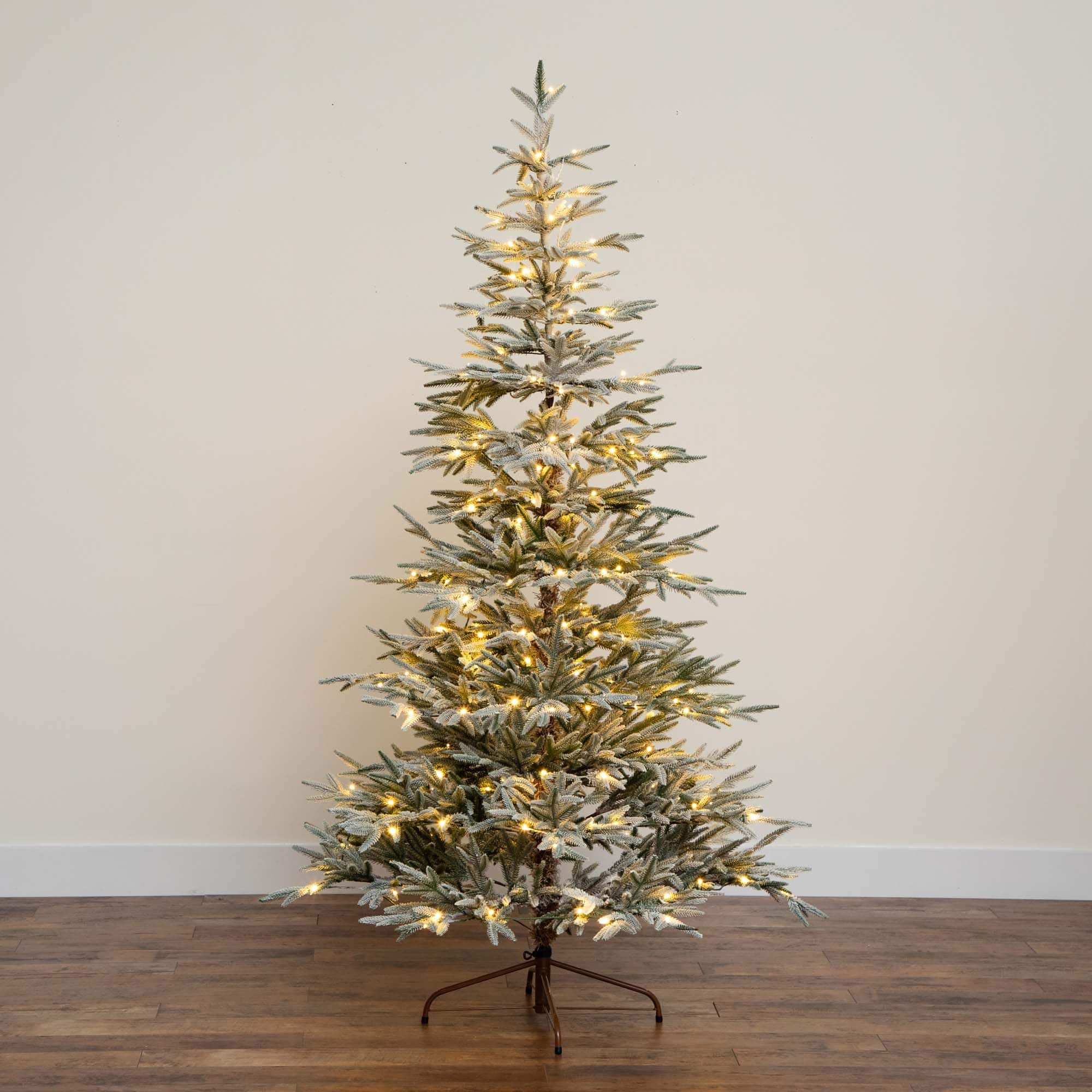 7ft. Pre-Lit Flocked Woodland Fir Artificial Christmas Tree, Warm White LED Lights