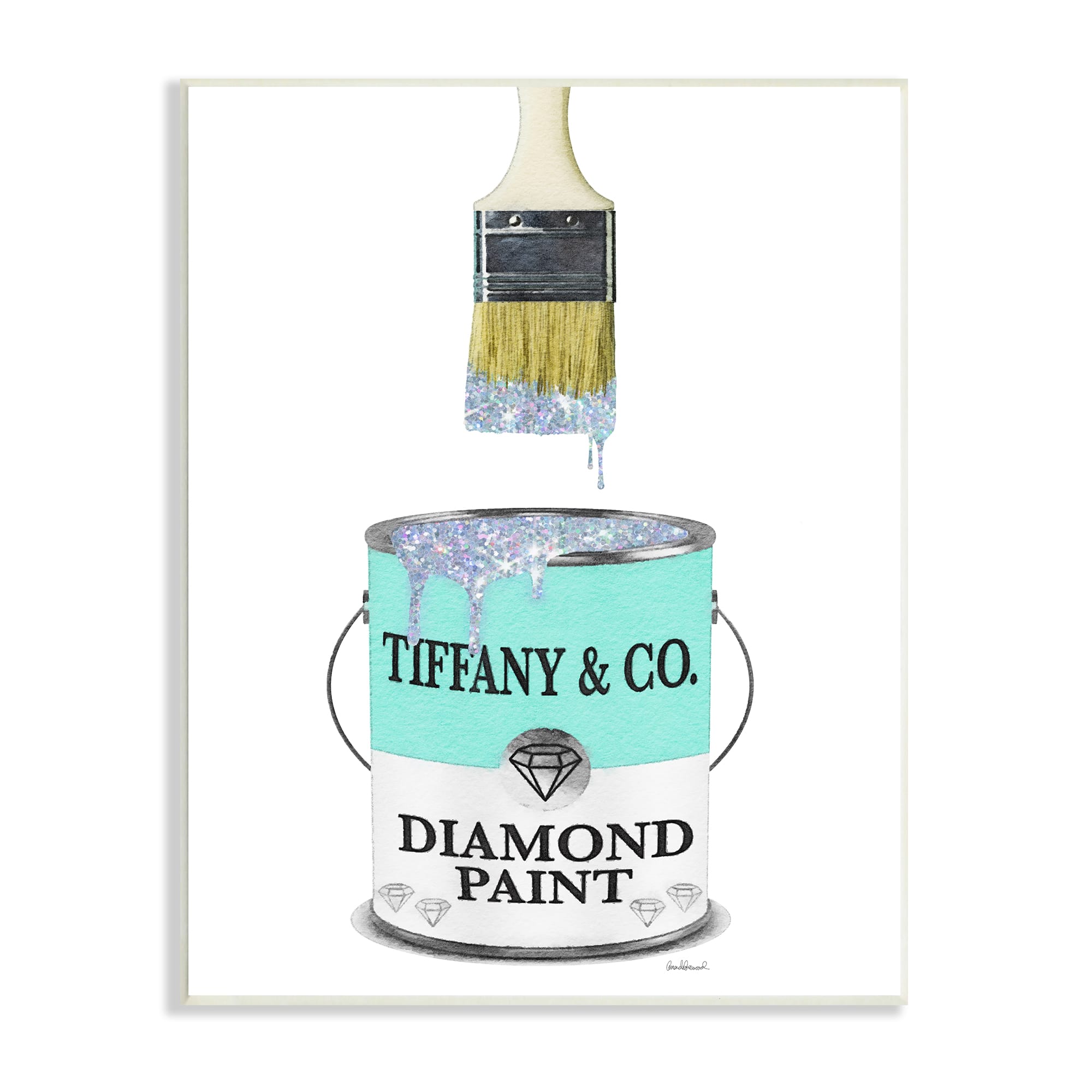 Stupell Industries Fashion Blue Diamond Paint Glam Paintbrush Designer Style Wall Plaque