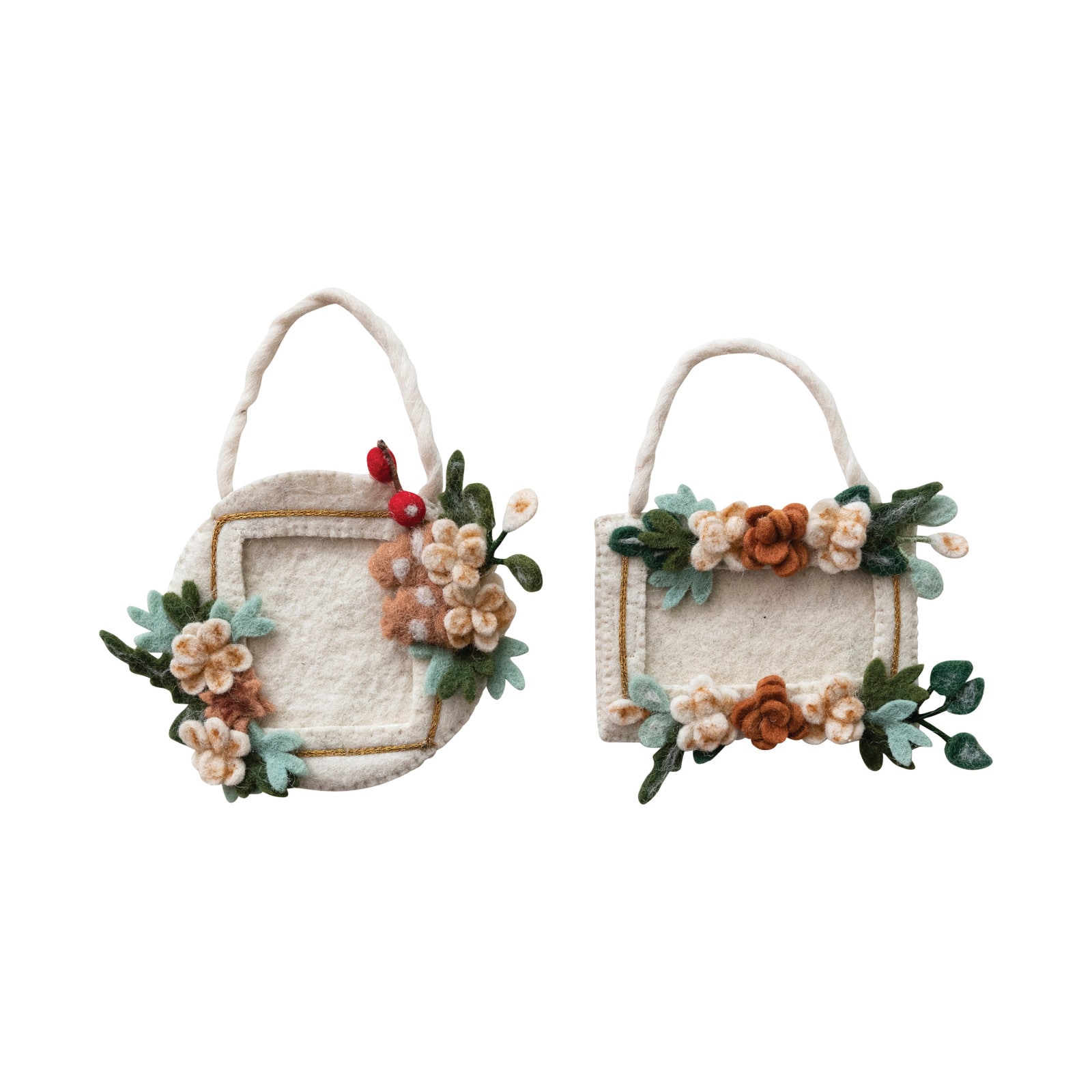 Hello Honey® Handmade Wool Felt Photo Frame Ornament Set with Appliqued Flowers & Velcro