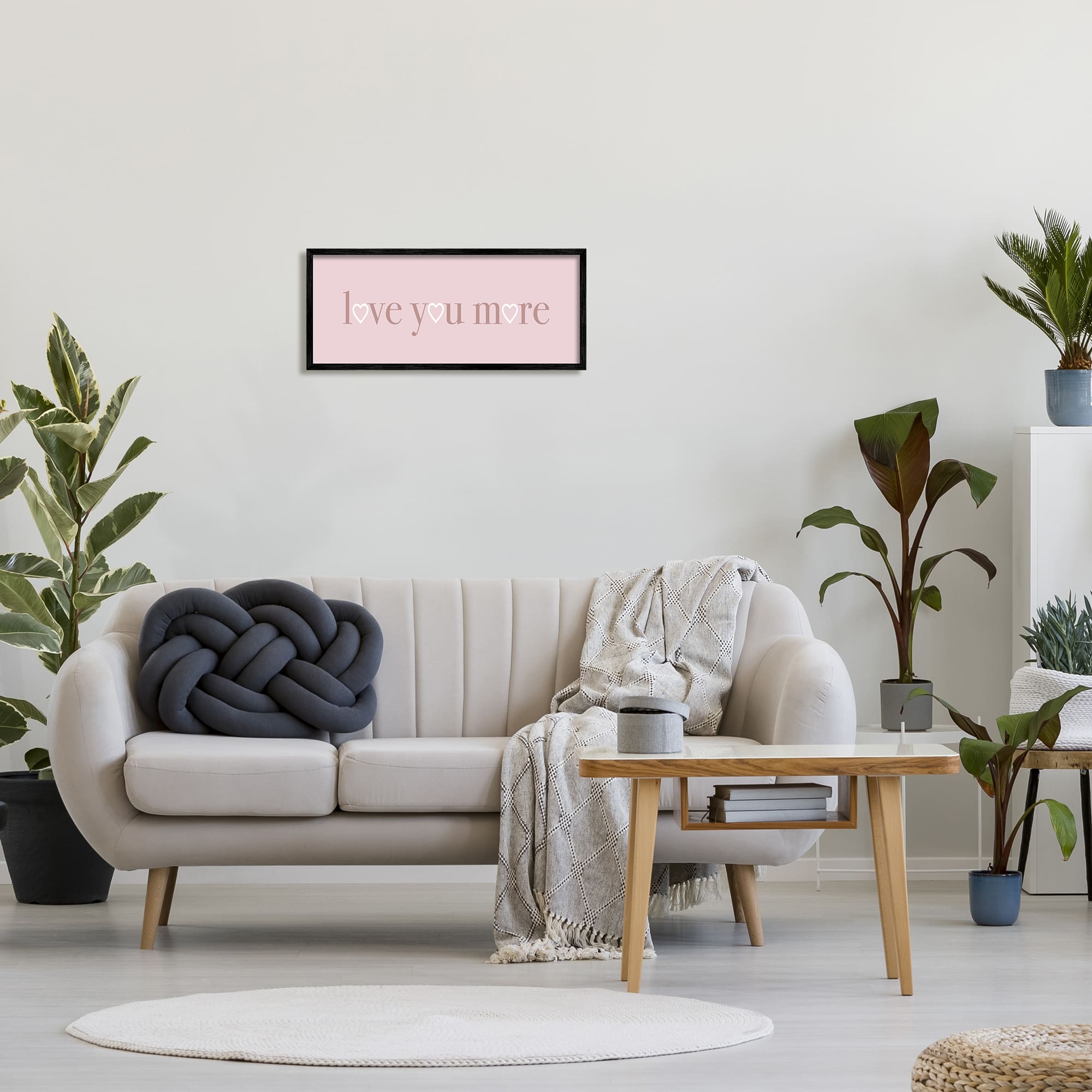 Stupell Industries Soft Pink Love You More Phrase Heart Shapes in Black Frame Wall Art