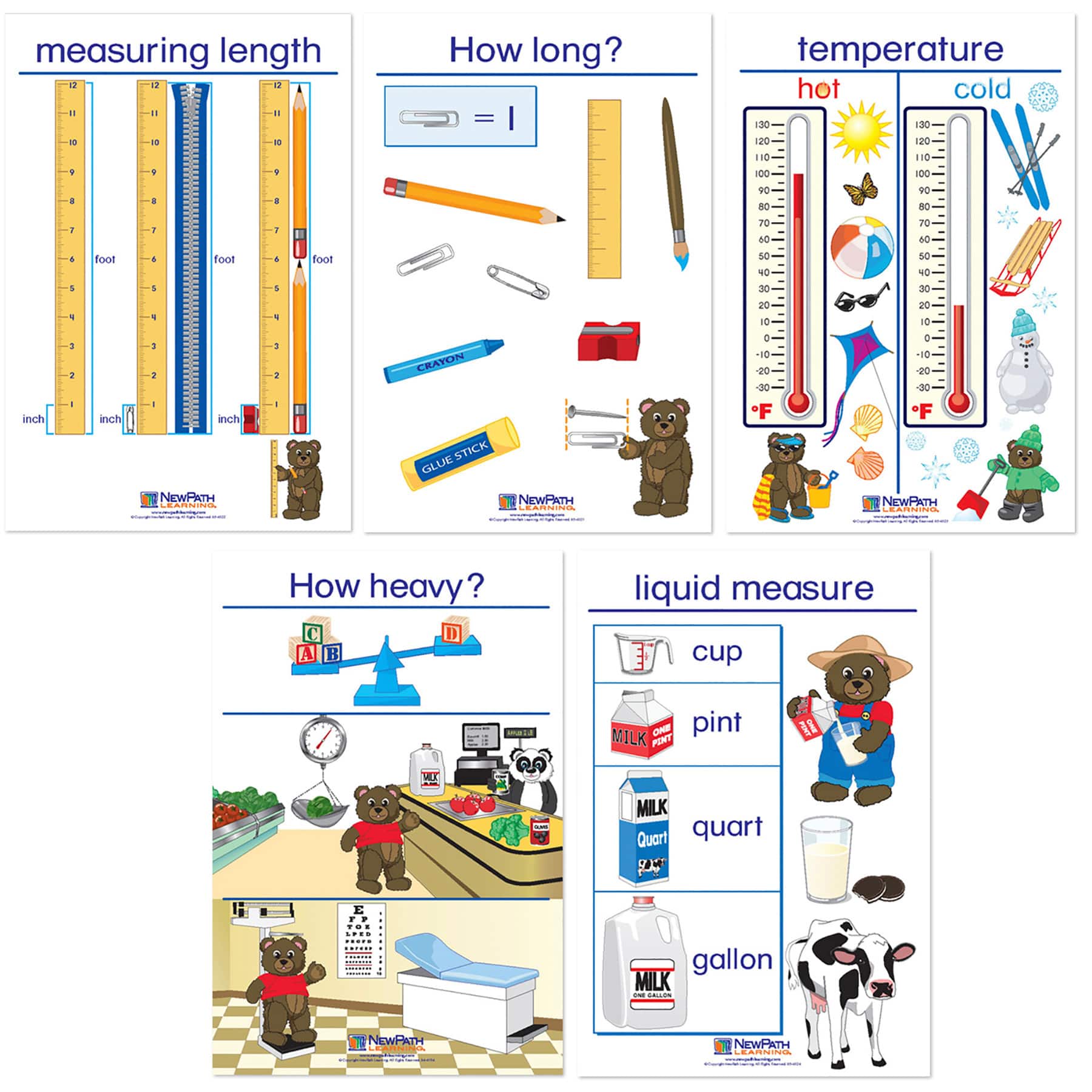 NewPath Learning® 12" x 18" Measurement Bulletin Board Charts Set, English Edition