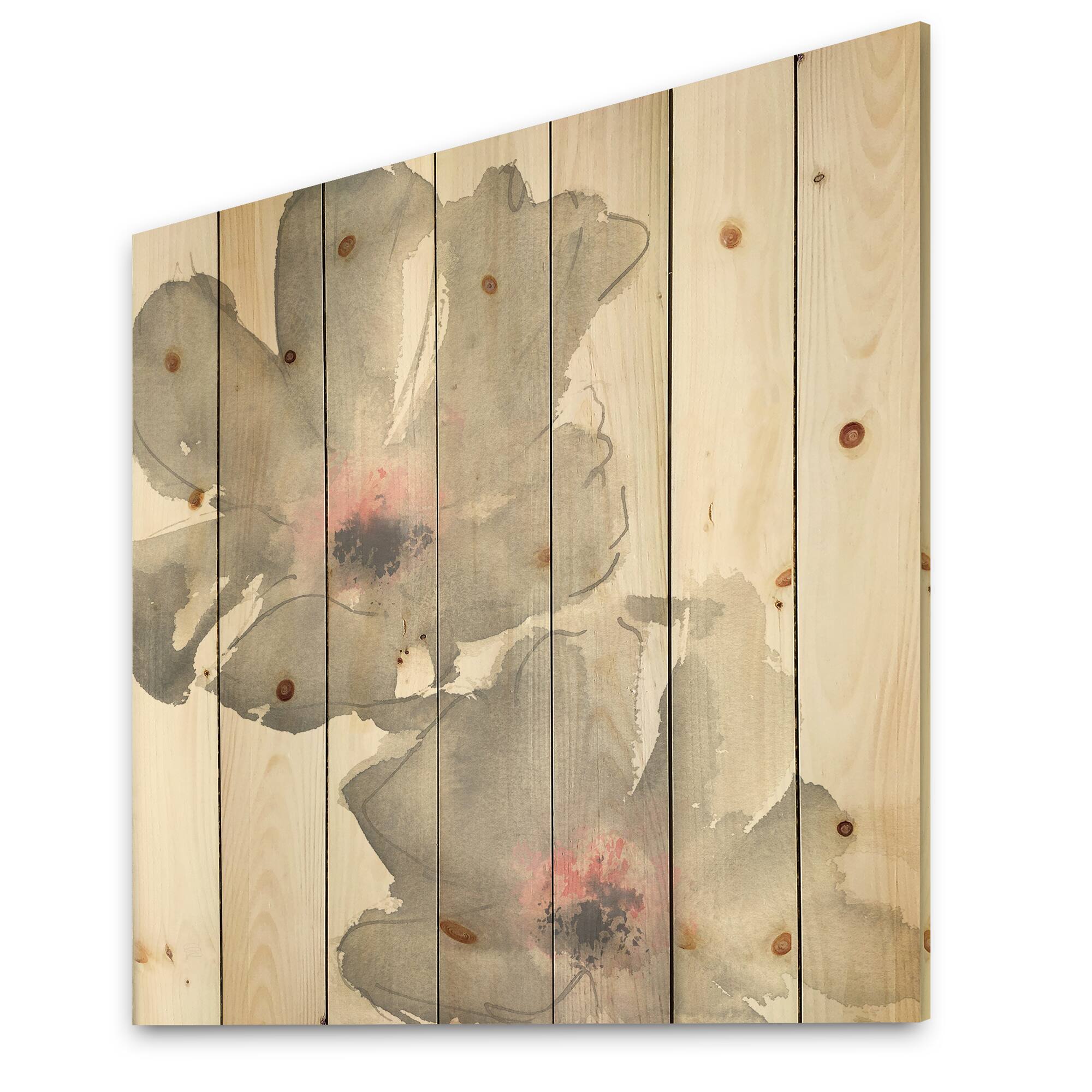 Designart - Shabby Gray Blush Cosmo II - Shabby Chic Print on Natural Pine Wood