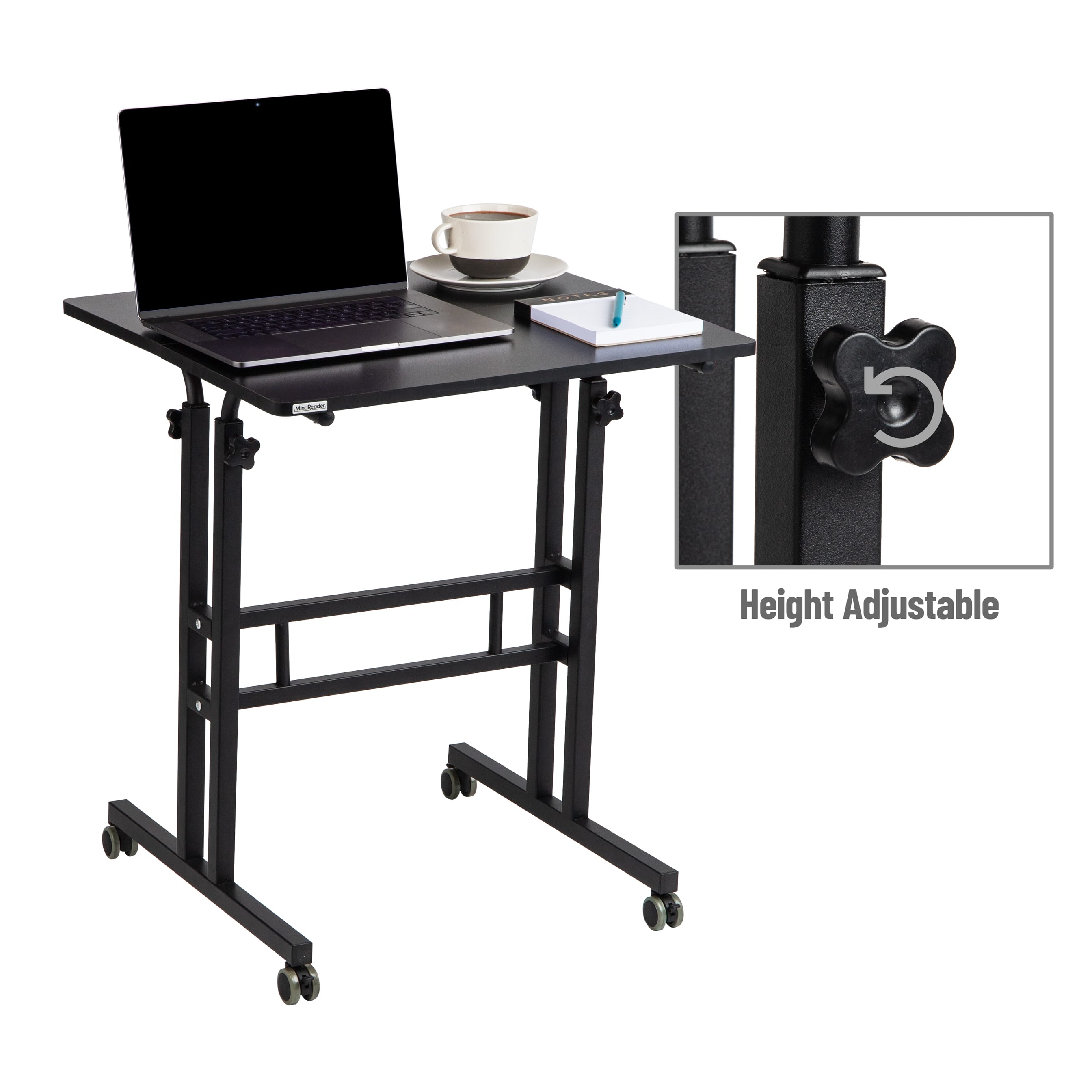 Mind Reader Black Mobile Sitting or Standing Desk