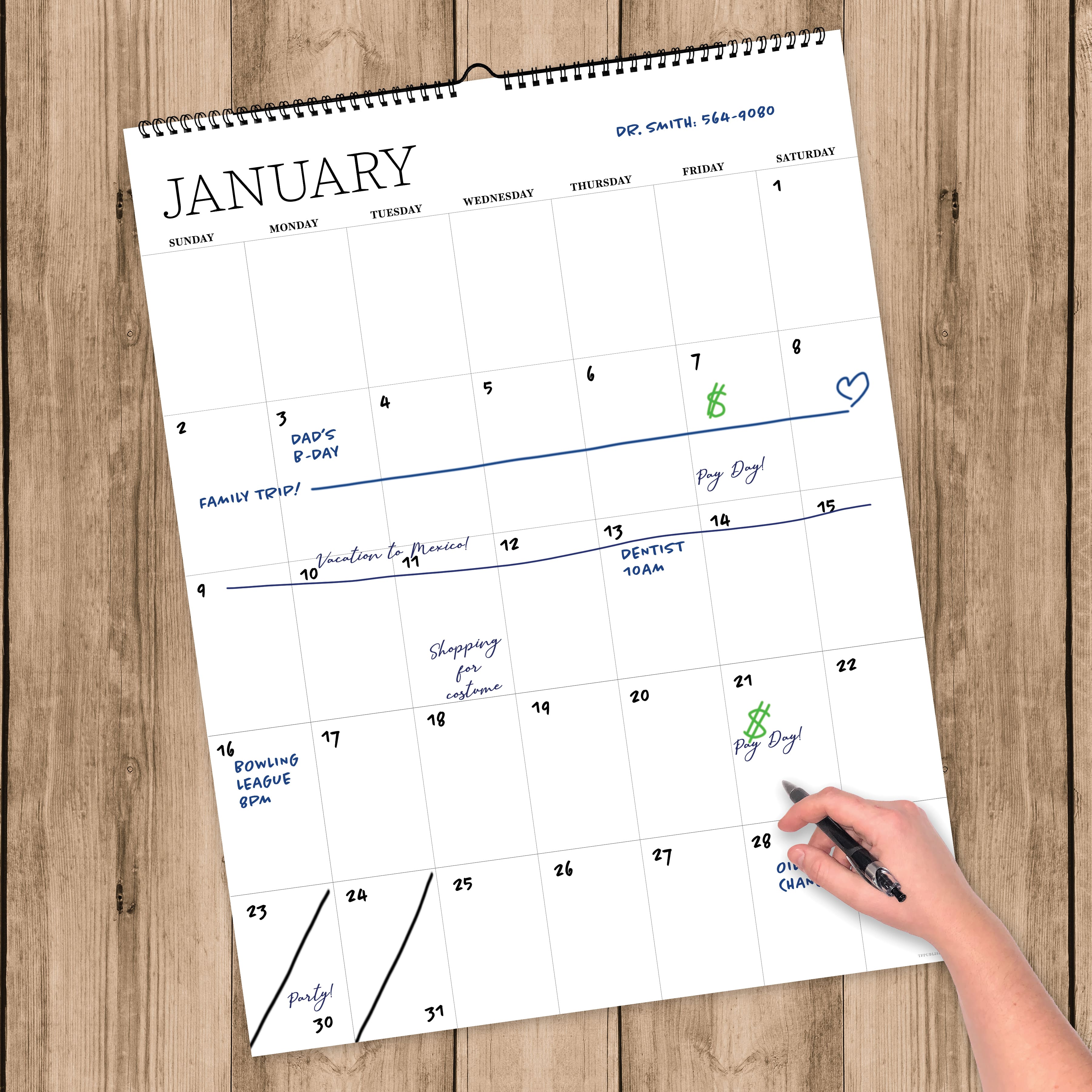 TF Publishing Undated Dry Erase Large Wired Hanging Vertical Wall Calendar