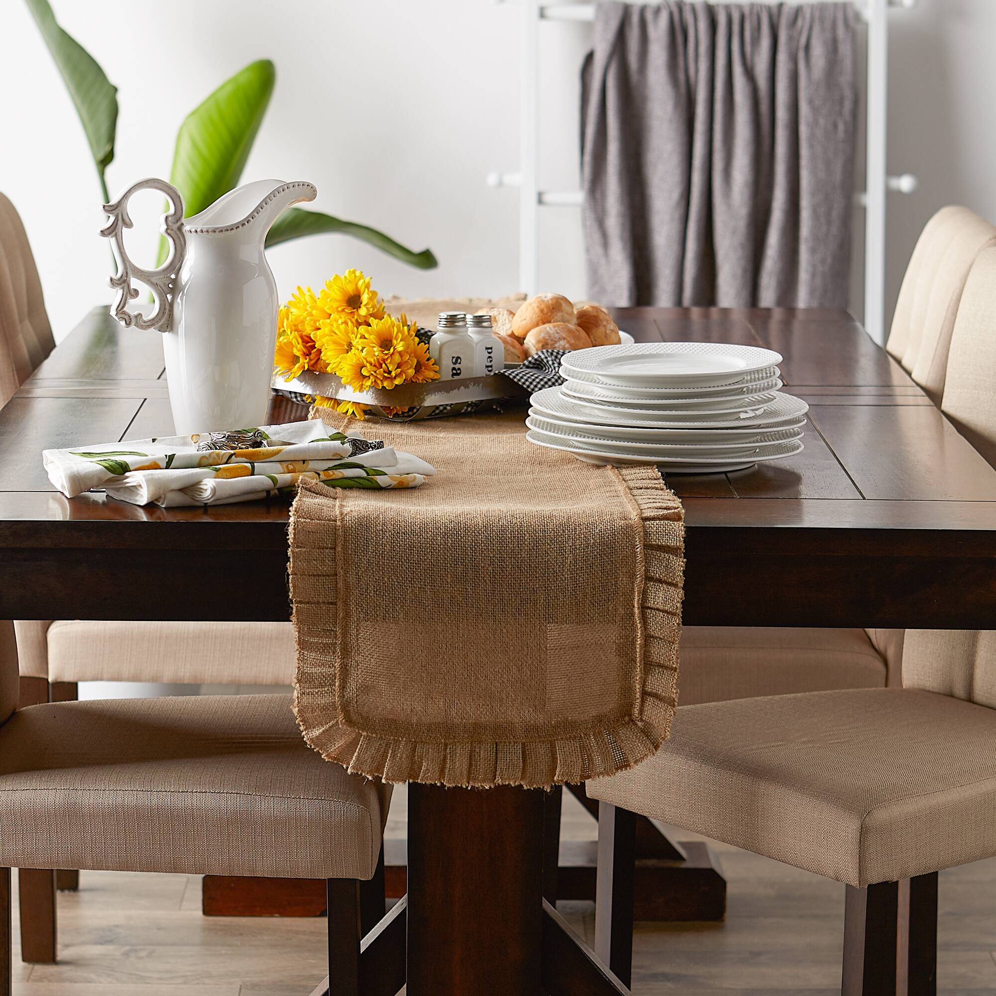 DII® Natural Ruffle Trim Jute Table Runner, 14x72 inch