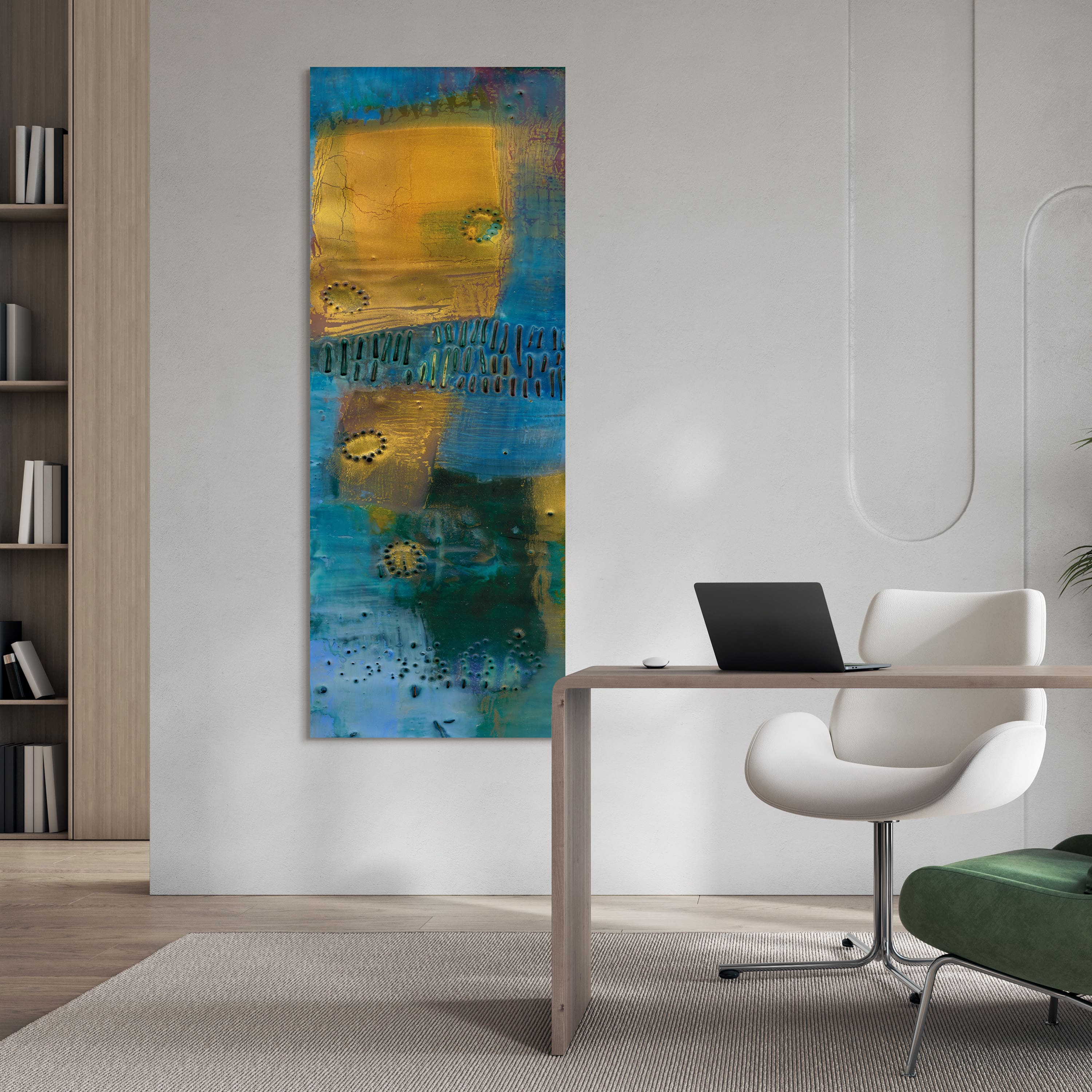 Empire Art Direct 24" x 63" Reedy Blue I Free Floating Reverse Tempered Glass Wall Art