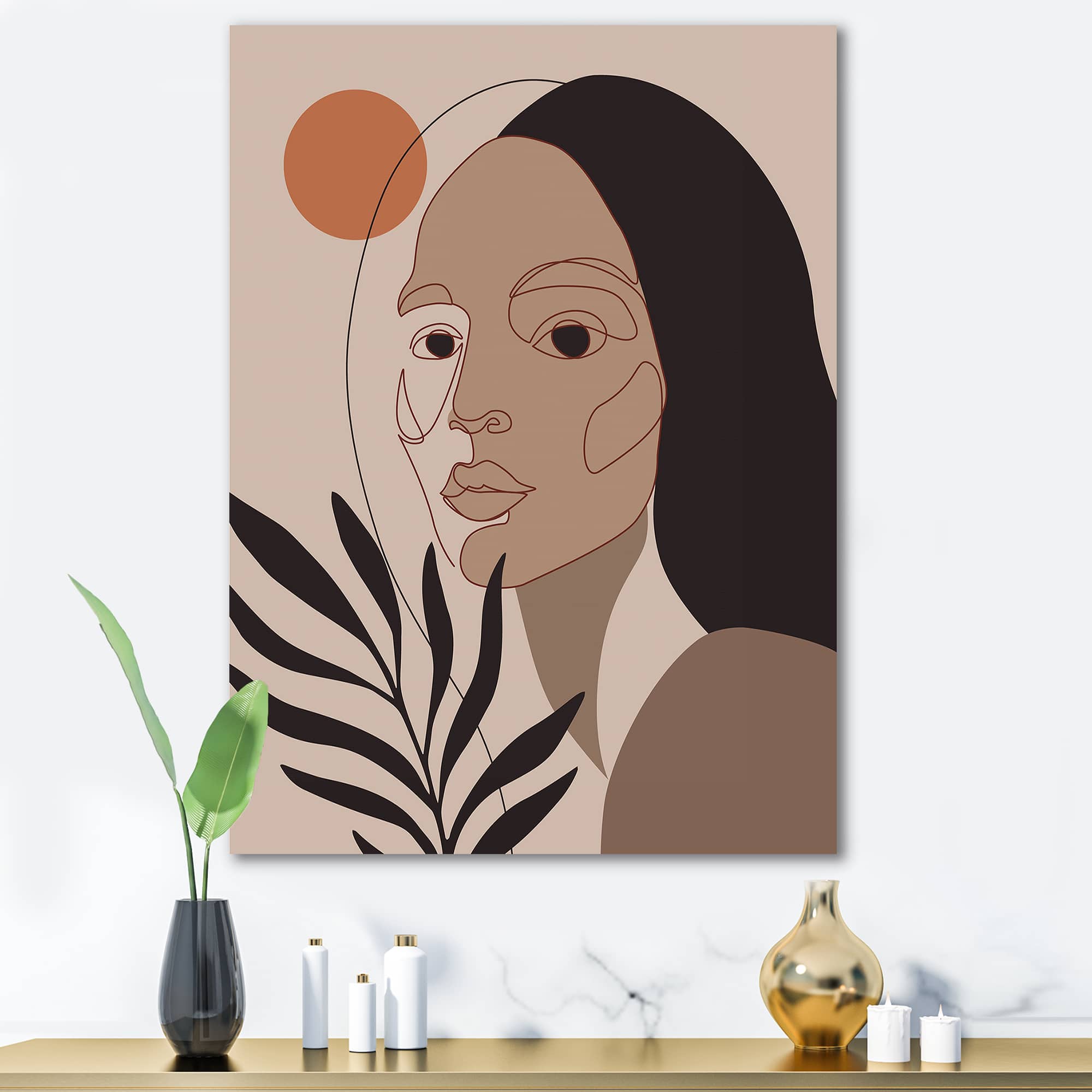 Designart - Retro Minimal Portrait of Young Woman - Modern Canvas Wall Art Print