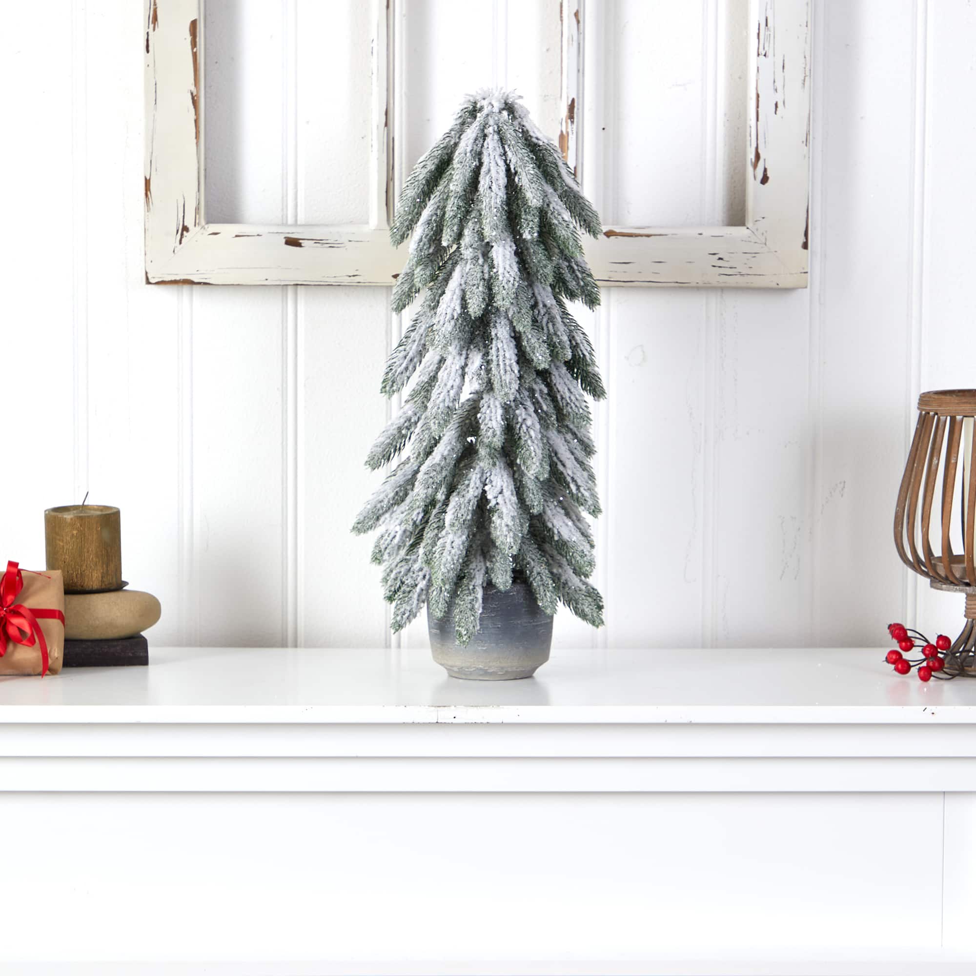 21" Unlit Flocked Artificial Christmas Tree in Decorative Planter