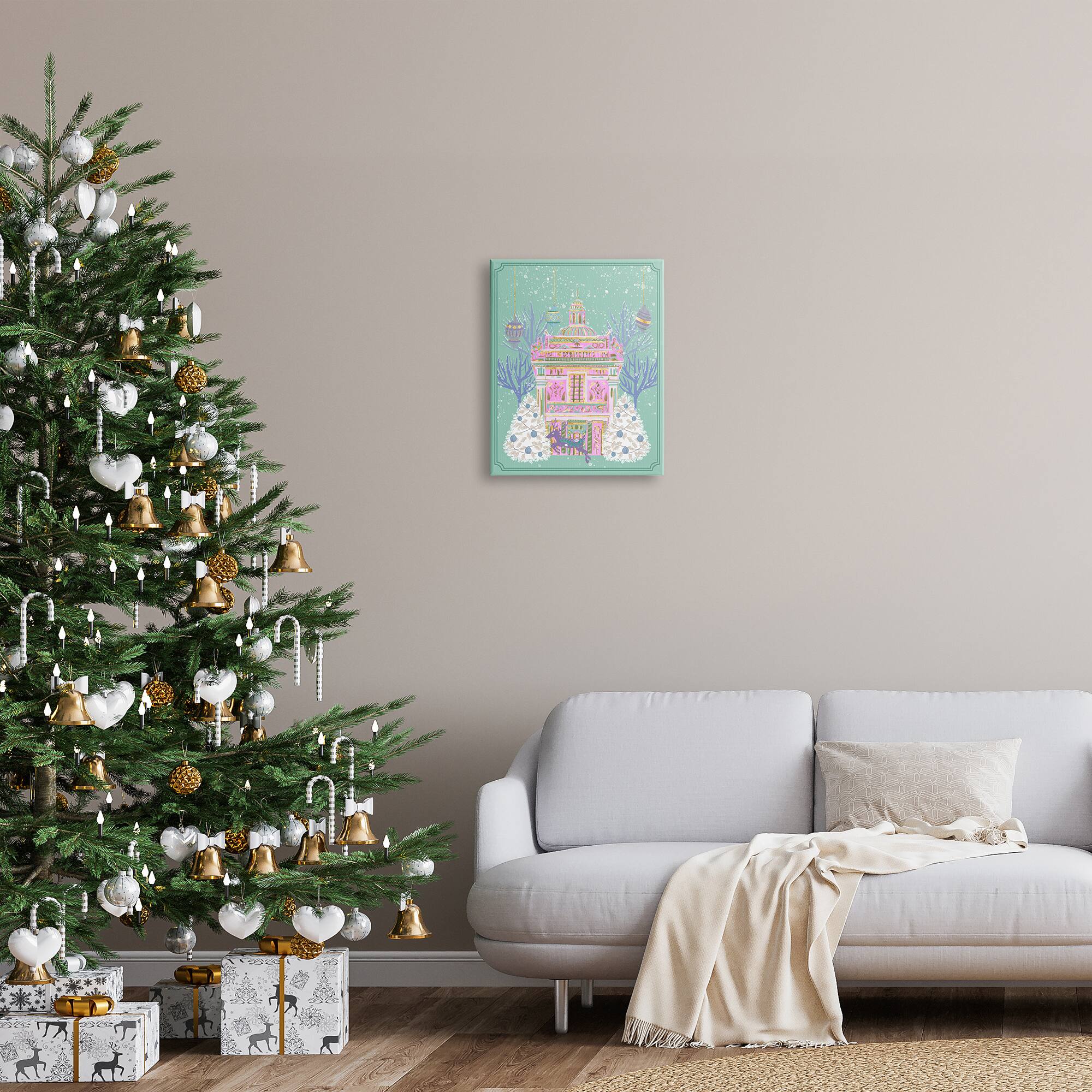 Stupell Industries Pink Ornate Christmas Building Canvas Wall Art