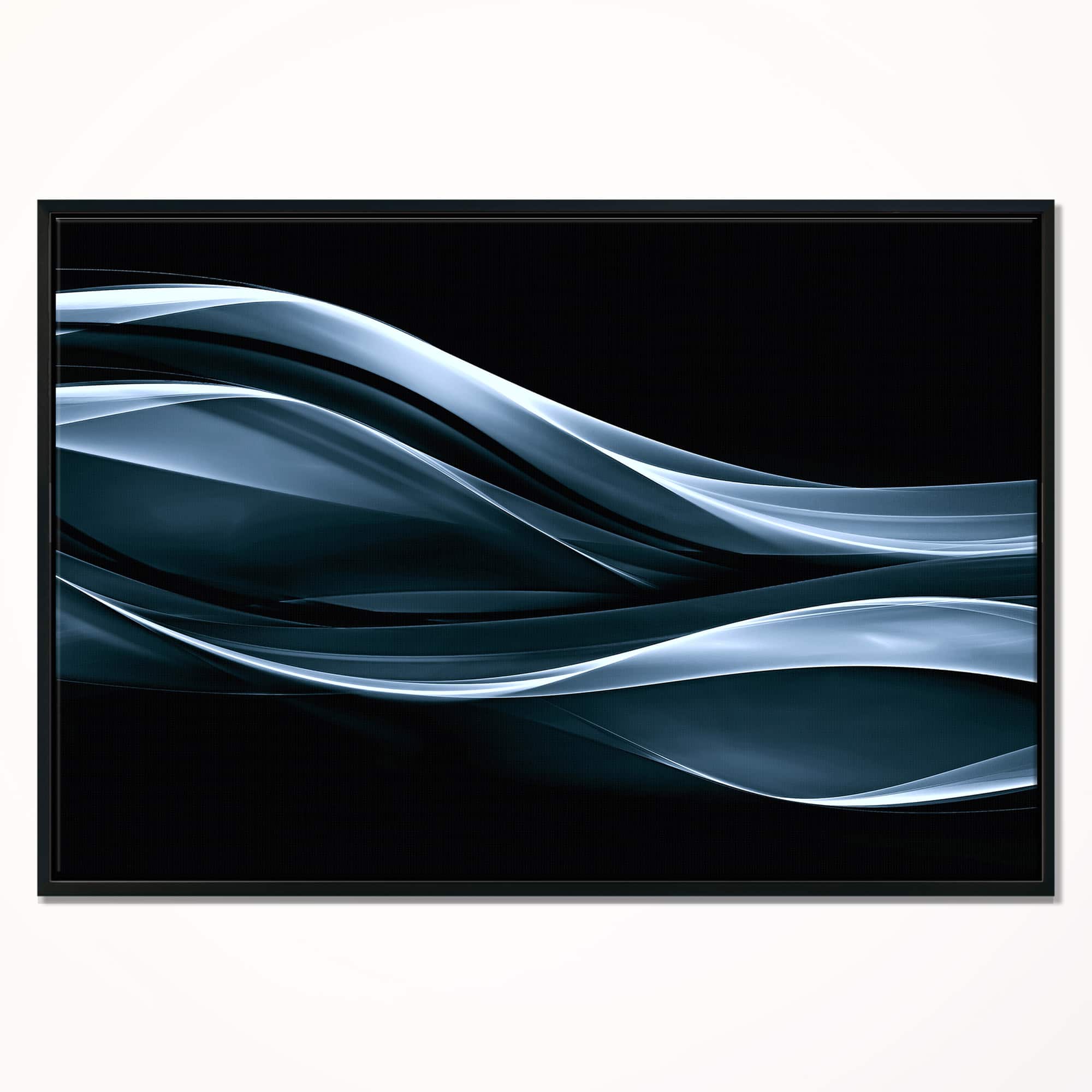 Designart - Fractal Lines Blue in Black - Abstract Canvas art print in Black Frame