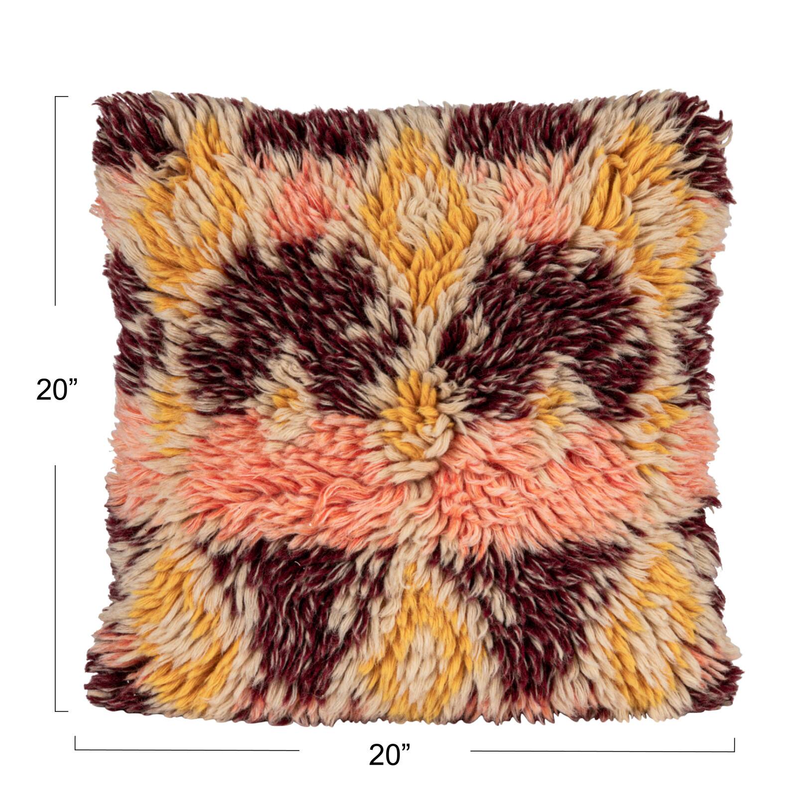 Hello Honey® Multicolor New Zealand Wool Shag Throw Pillow with Cotton Back