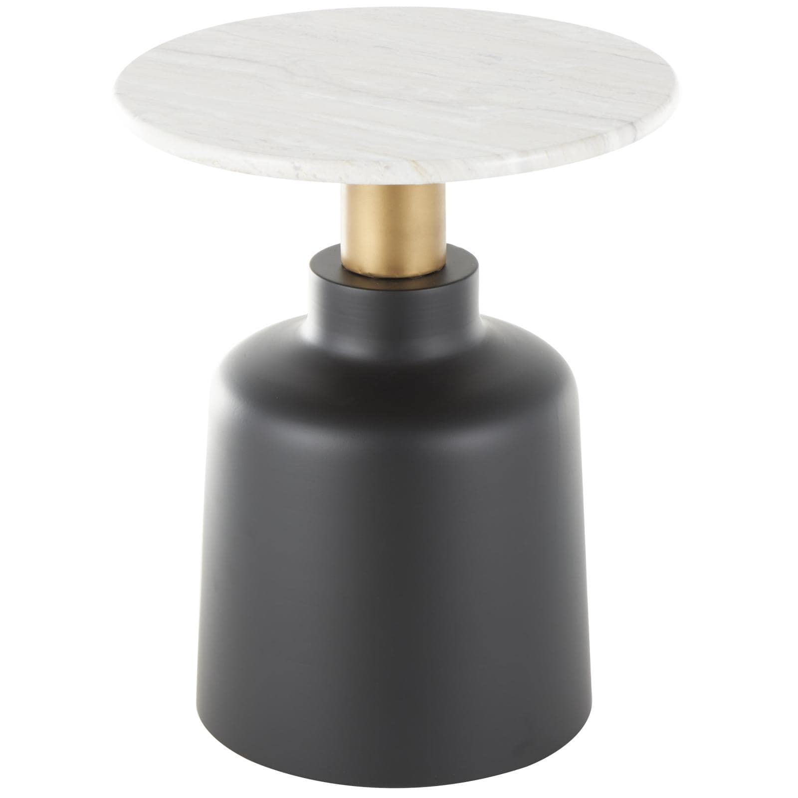 21.5" Black Metal Pedestal Accent Table with Faux White Marble Top
