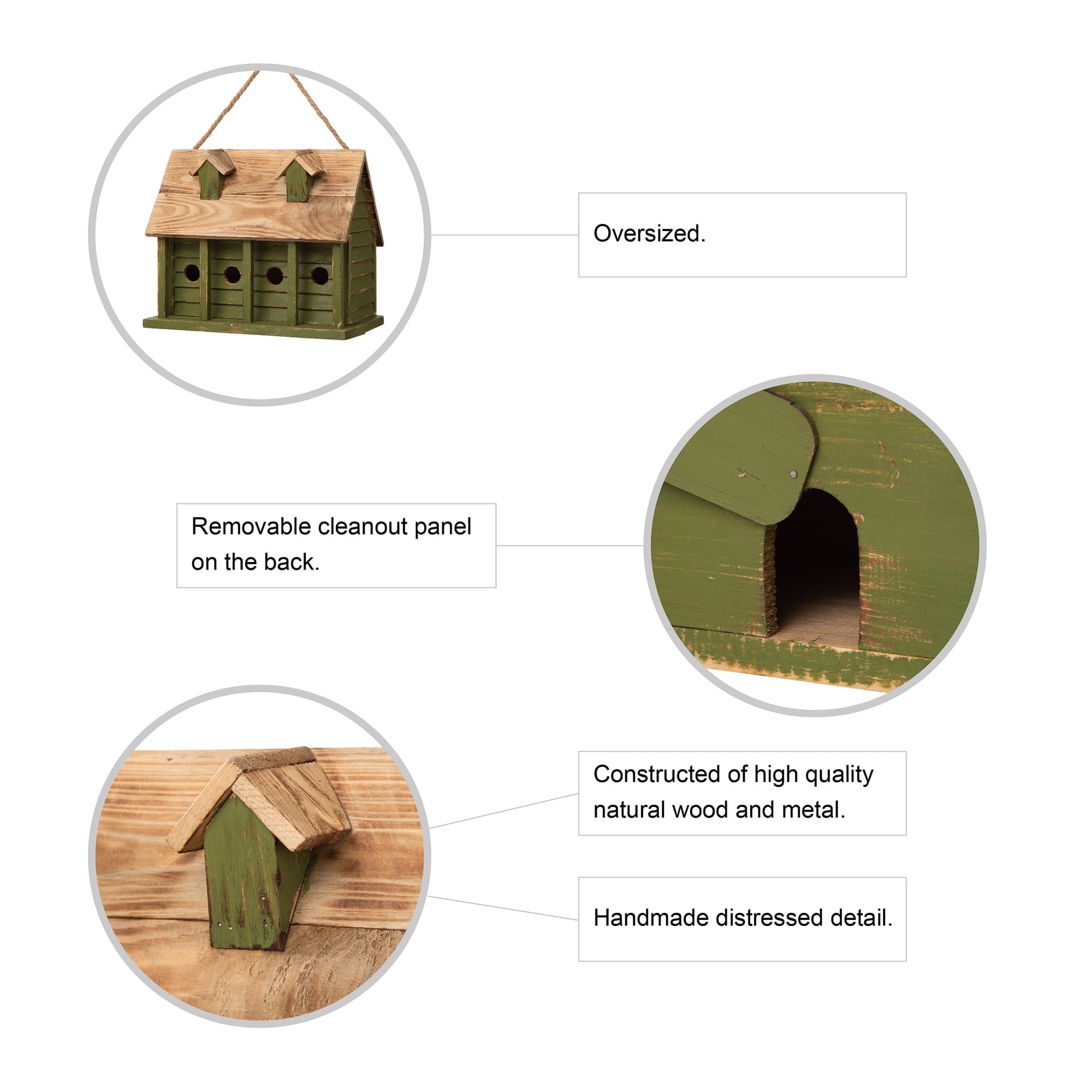 Glitzhome® 14" Hanging Wooden Distressed Green Garden Birdhouse