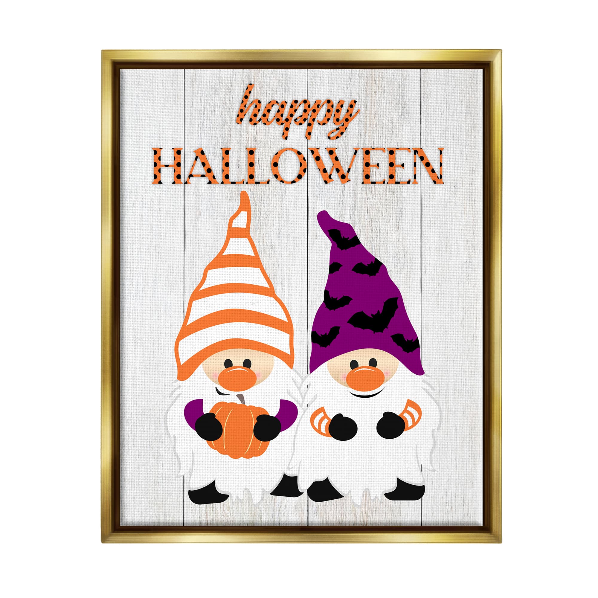 Stupell Industries Happy Halloween Seasonal Gnomes Framed Floater Canvas Wall Art