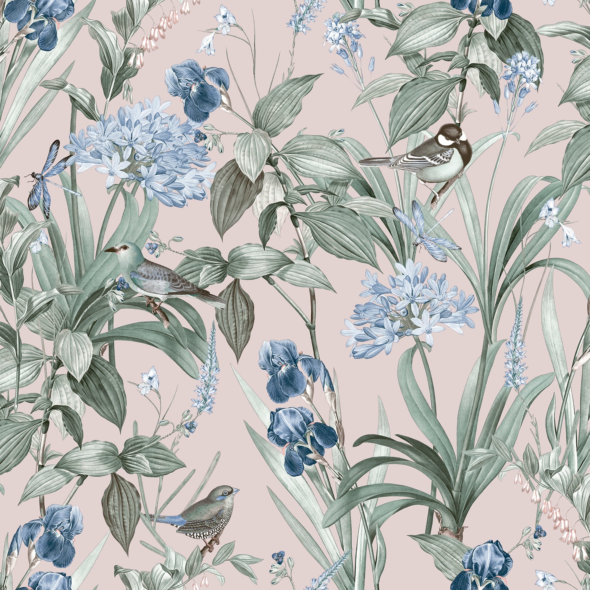 Designs Direct Mint Birds & Dragonflies Botanical Wallpaper