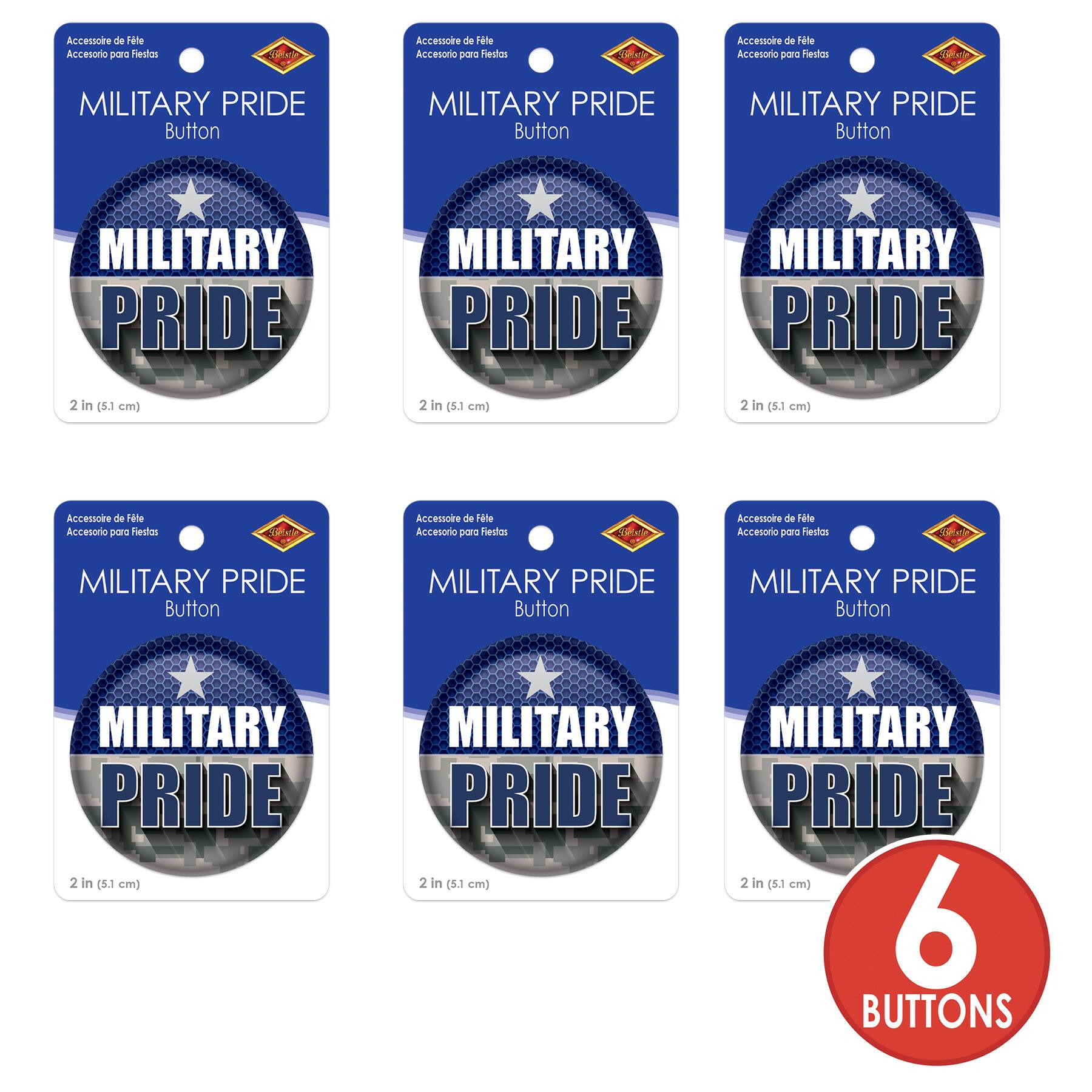 Beistle 2" Blue & Silver Military Pride Buttons, 6ct.