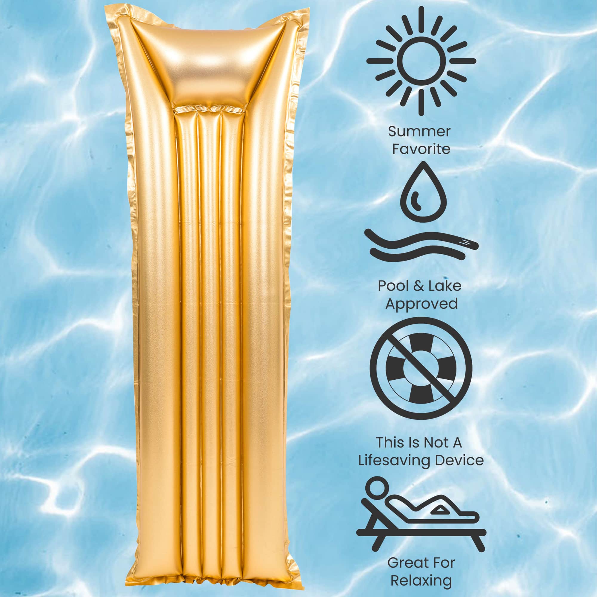 6ft. Gold Inflatable Swimming Pool Mattress Float