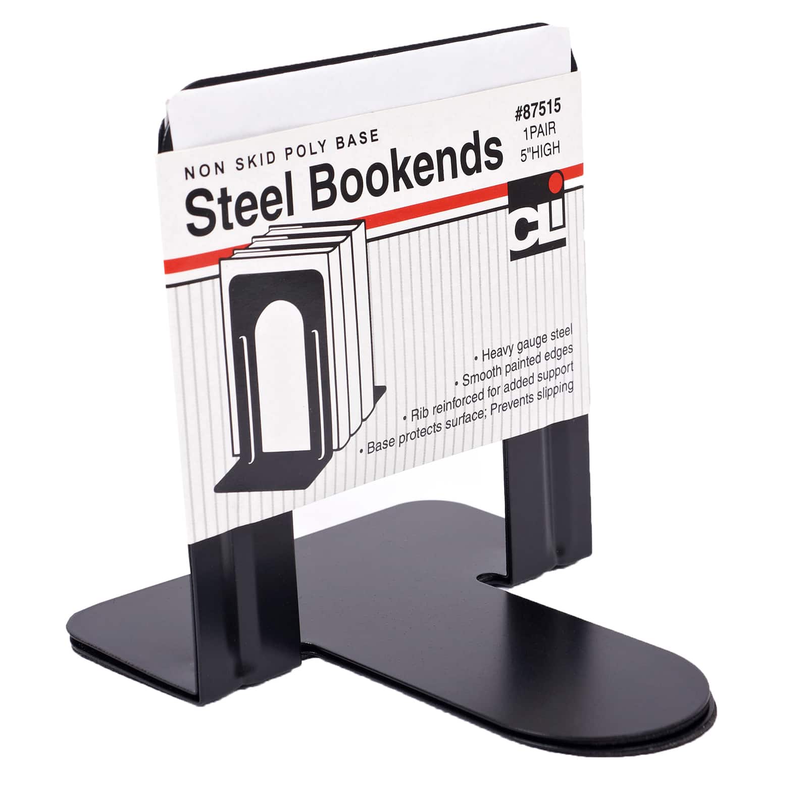 Charles Leonard 5" Black Steel Bookends, 6 Packs of 2