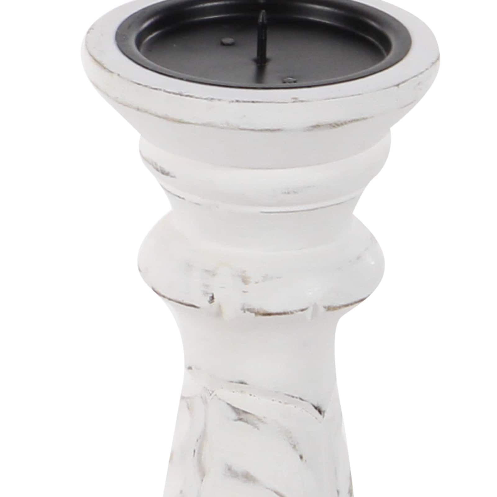 White Mango Wood Traditional Distressed Candle Holder Set