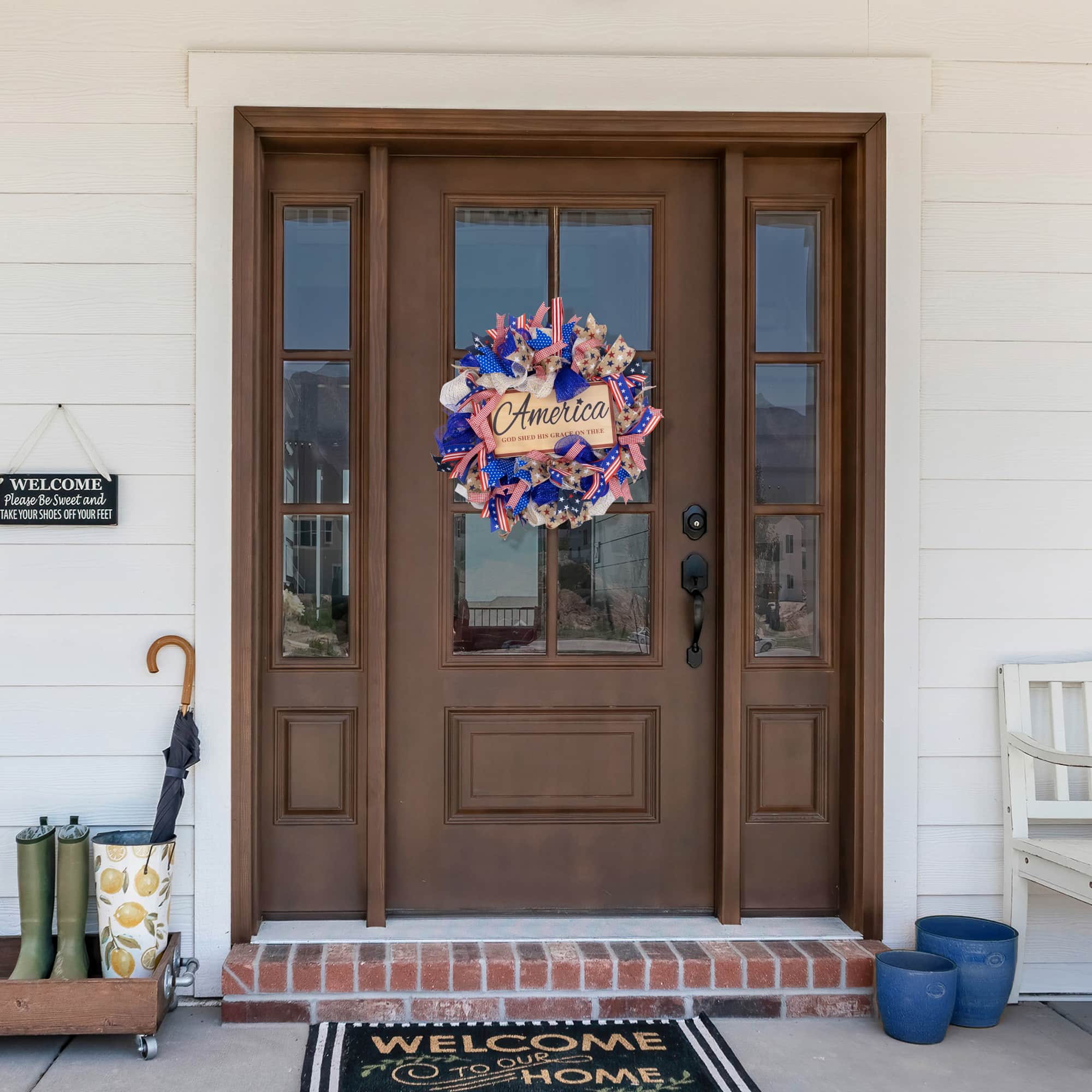 18" America God Shed His Grace on Thee Patriotic Bow Wreath