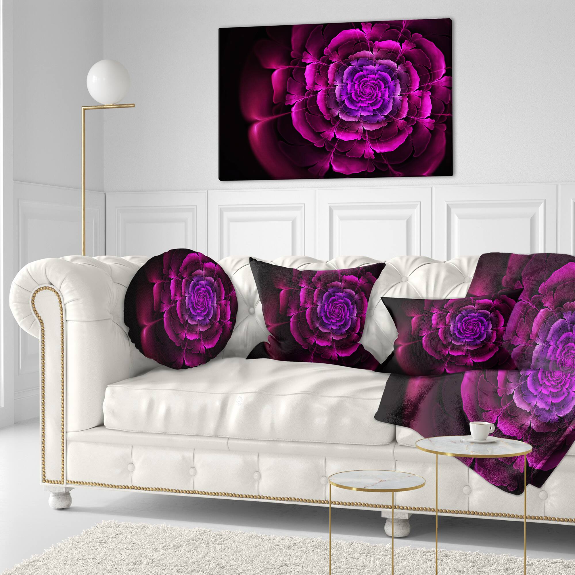 Designart - Fractal Purple Rose in Dark - Floral Canvas Art print