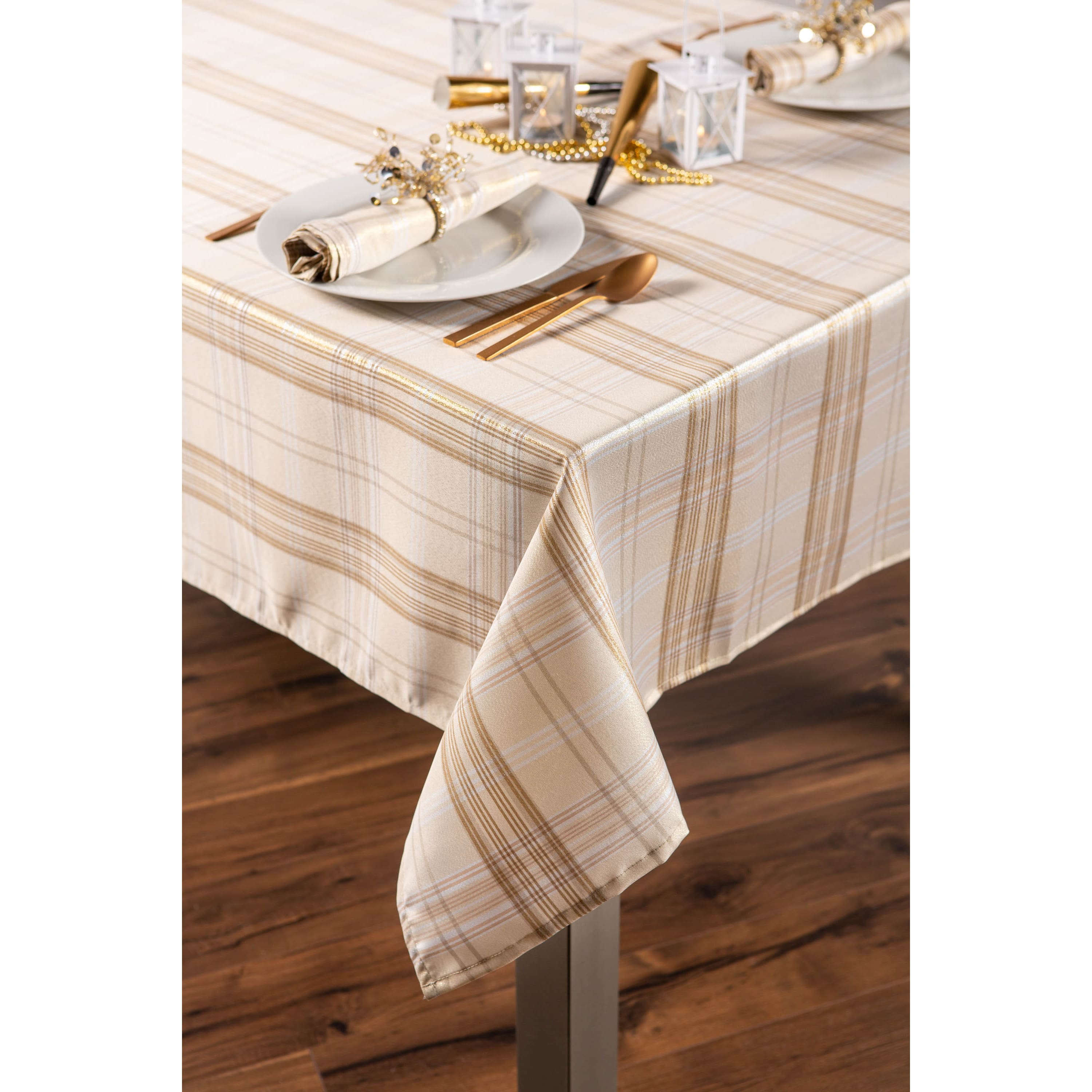 DII® Cream Metallic Plaid Tablecloth