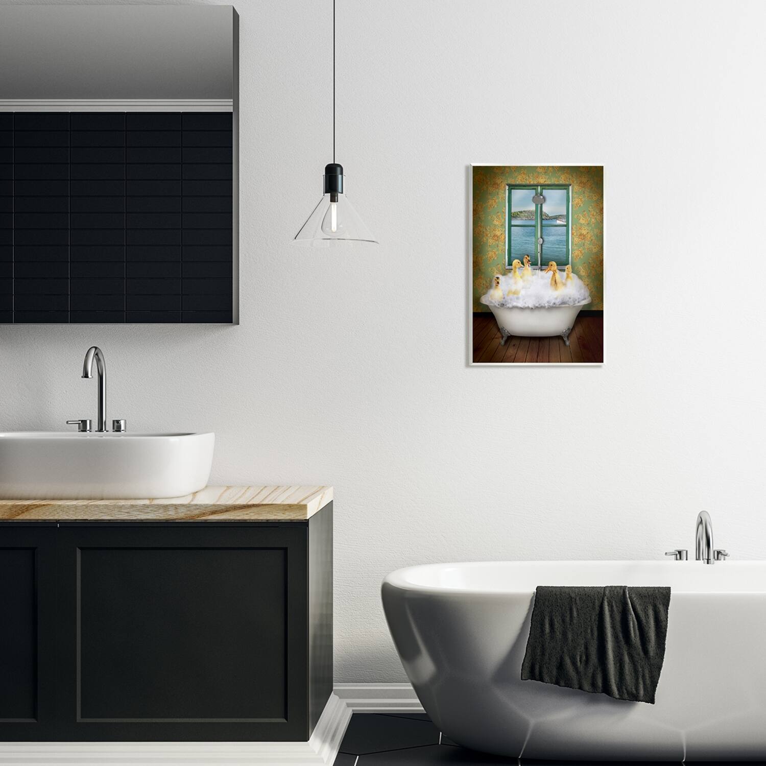 Stupell Industries Ducks Bathing Tub Ocean View Wall Plaque Art