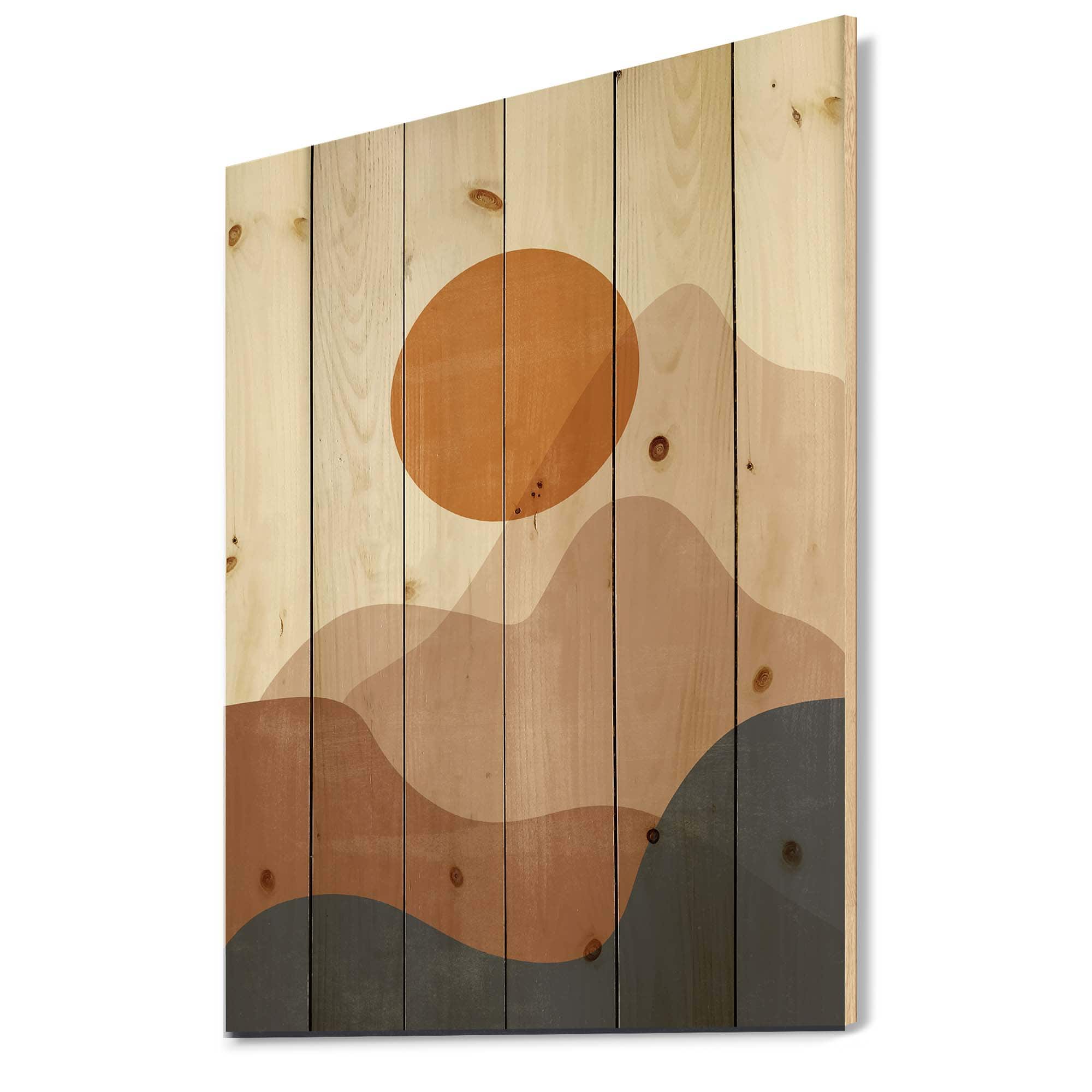 Designart - Abstract Red Moon In Earth Toned Mountains II