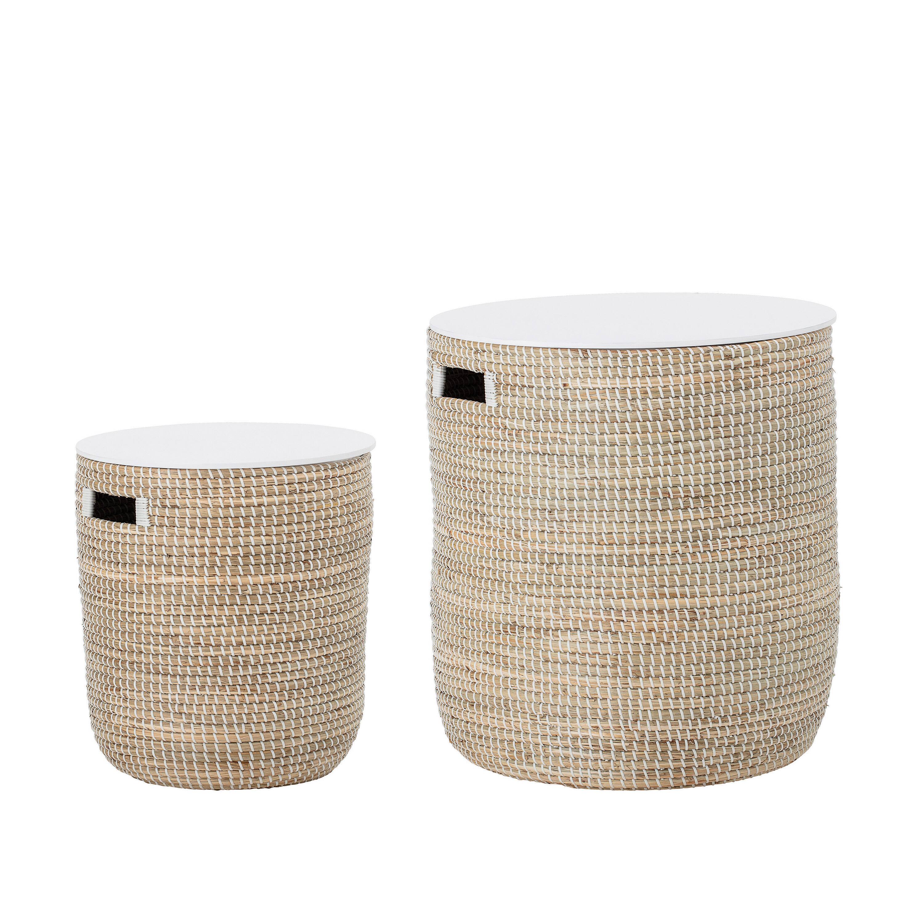 Hello Honey® Beige Seagrass Tables with Storage & Wood Tops Set