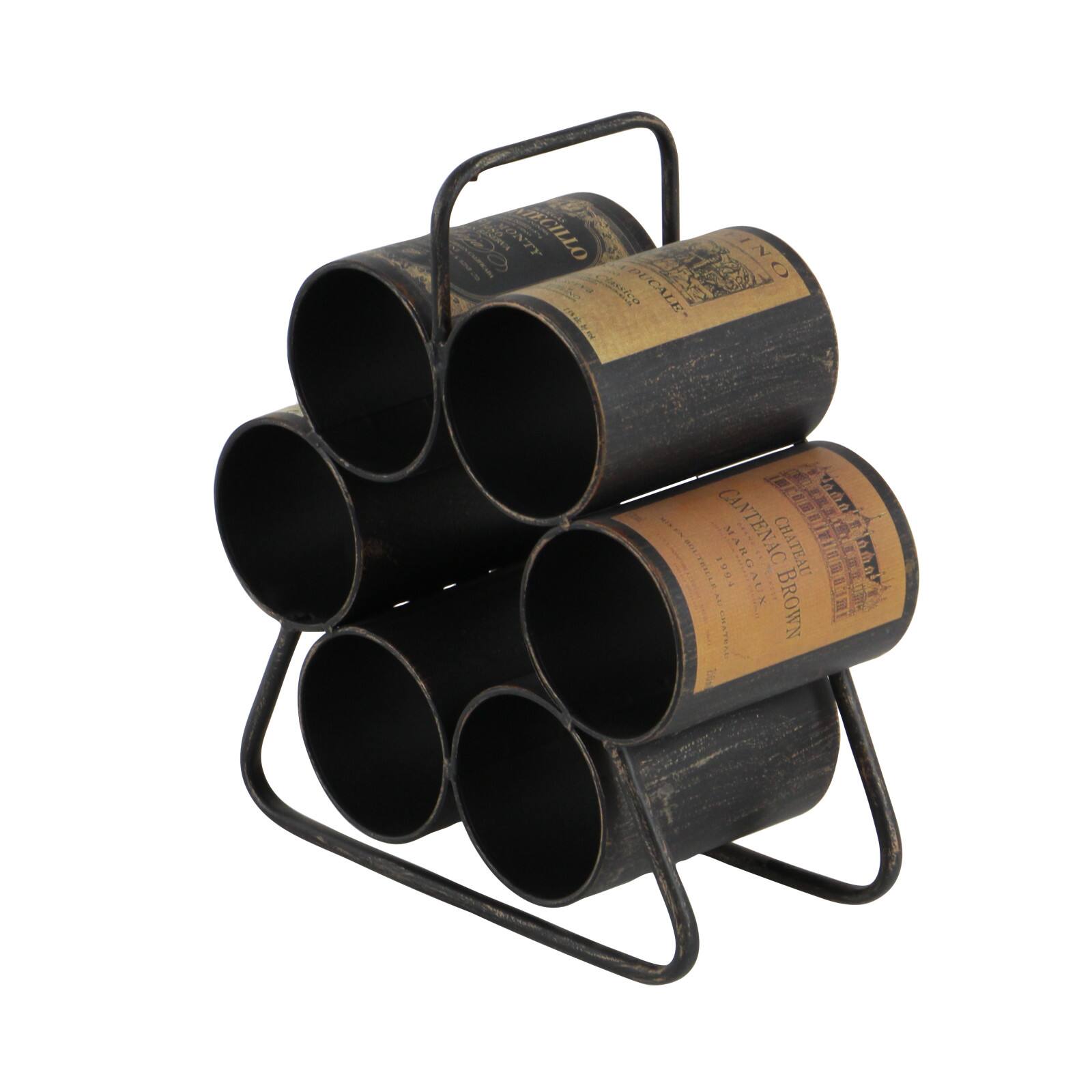 14" Black Metal Industrial Wine Holder Rack