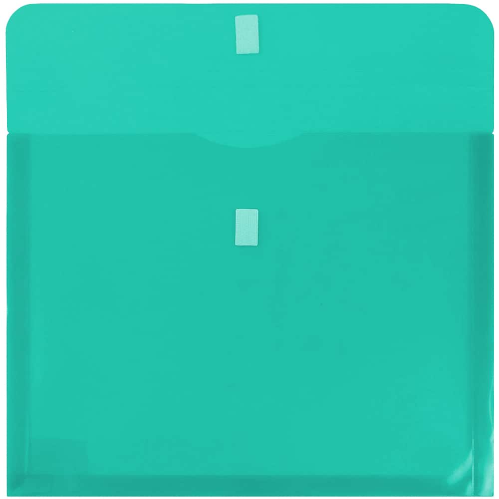 JAM Paper 8.625" x 11.5" Teal Plastic Expansion Hook & Loop Closure Envelopes, 12ct.