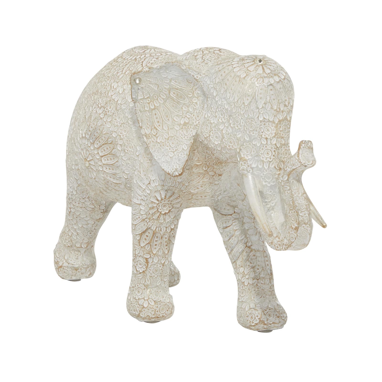 14" White Resin Eclectic Elephant Sculpture