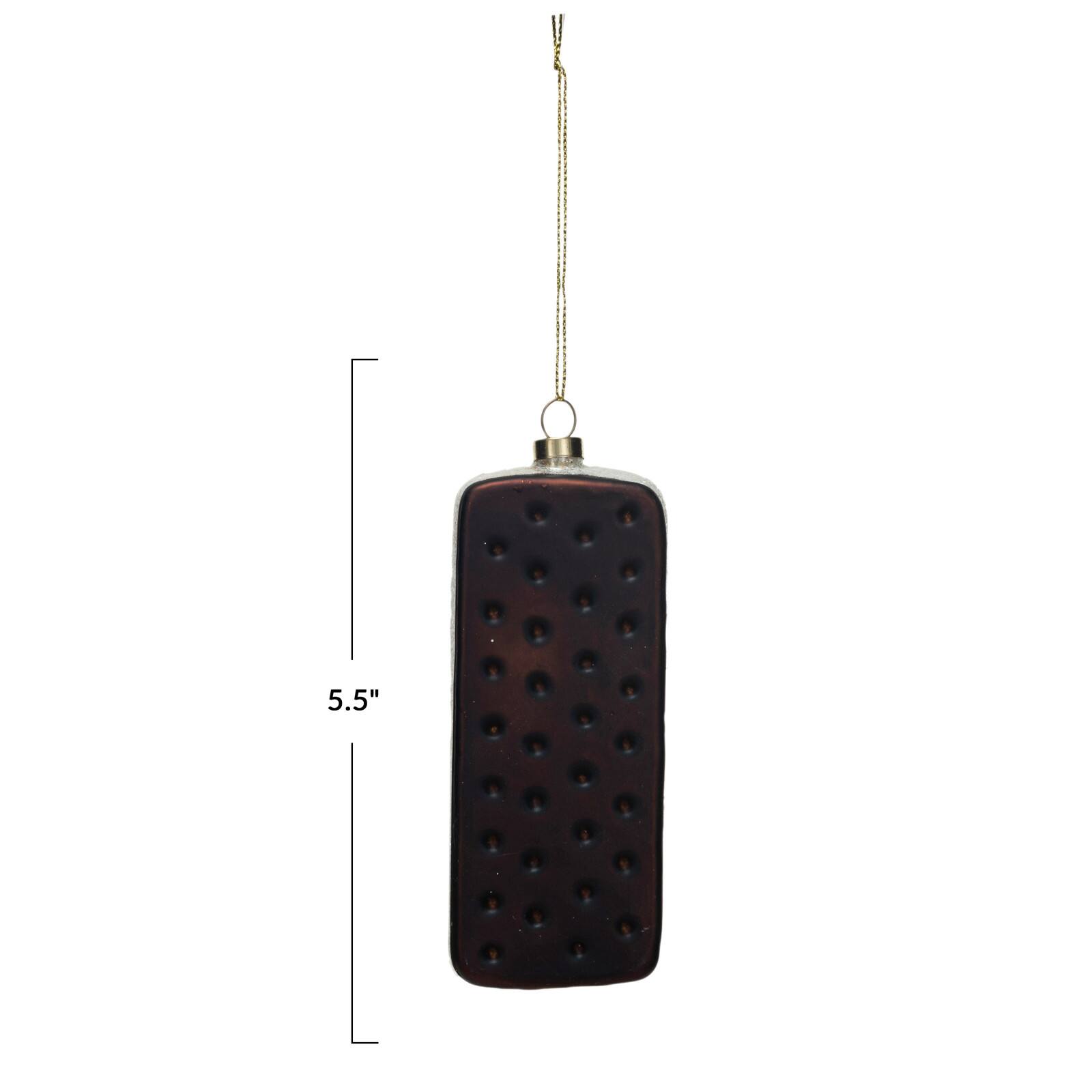 Hello Honey® 5.5" Brown & White Glass Ice Cream Sandwich Ornament with Glitter