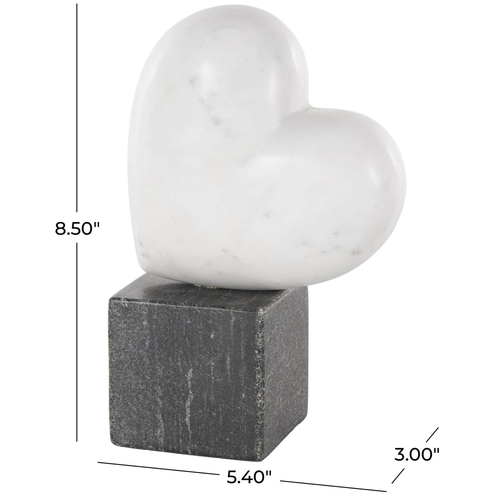 8.5" White & Black Marble Heart Slanted Sculpture with Block Base
