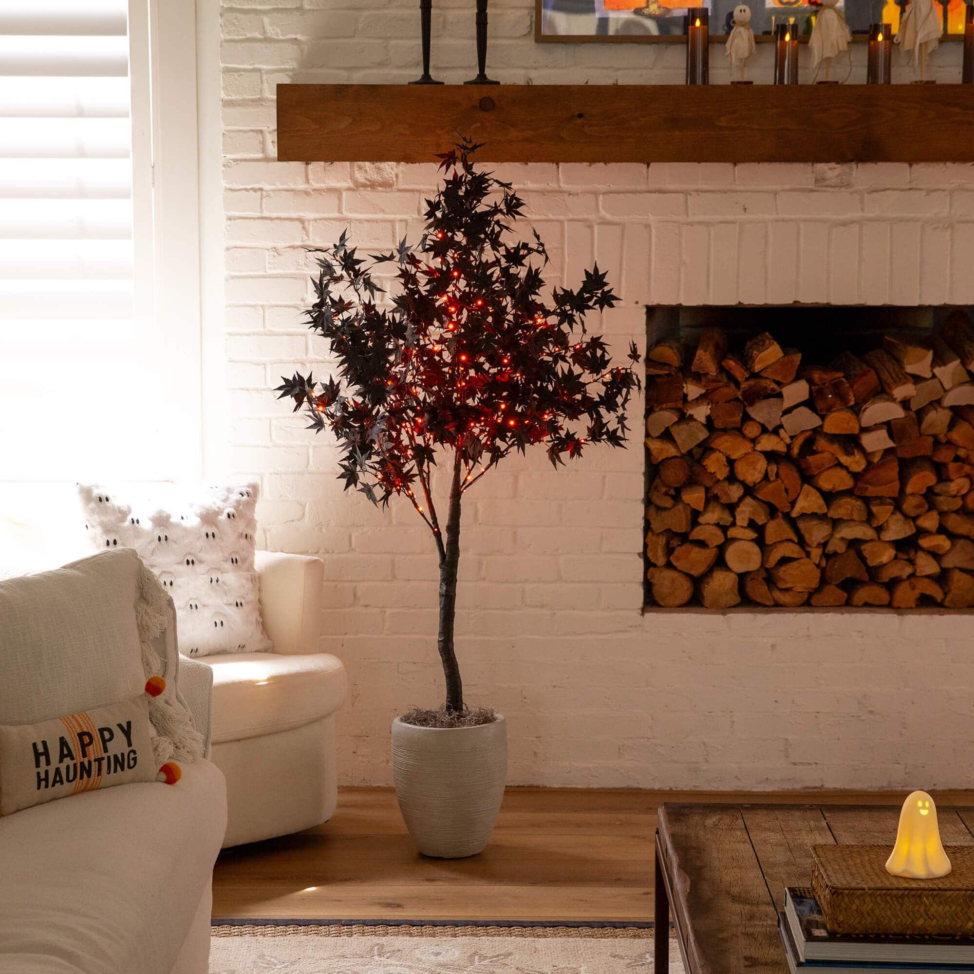 5ft. Pre-Lit Artificial Halloween Black Maple Tree with 240 Orange & Purple LED Lights