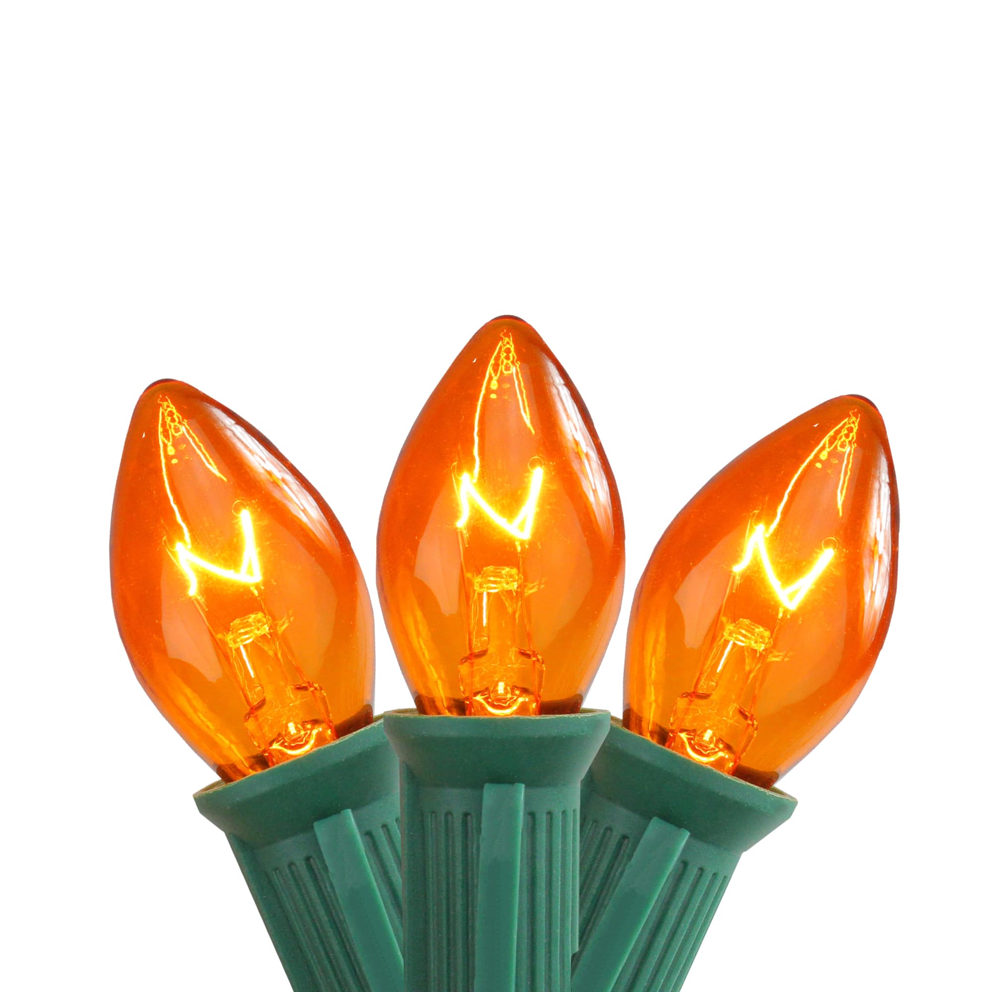 Northlight Set of 25 Transparent Orange C7 Christmas Lights 12" Spacing - Green Wire - Orange
