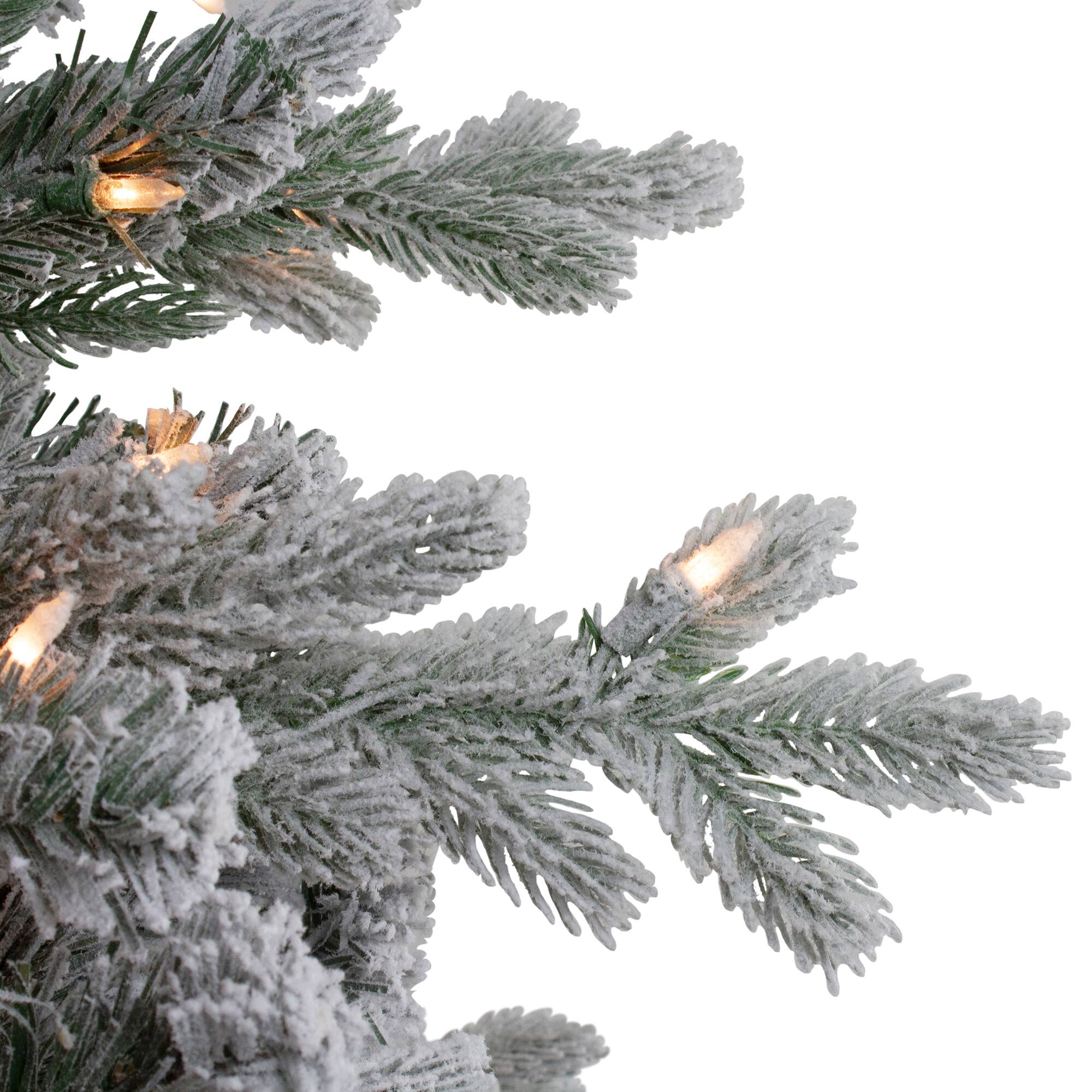4ft. Pre-Lit Flocked Saratoga Spruce Artificial Christmas Tree in Decorative Pot, Clear Lights