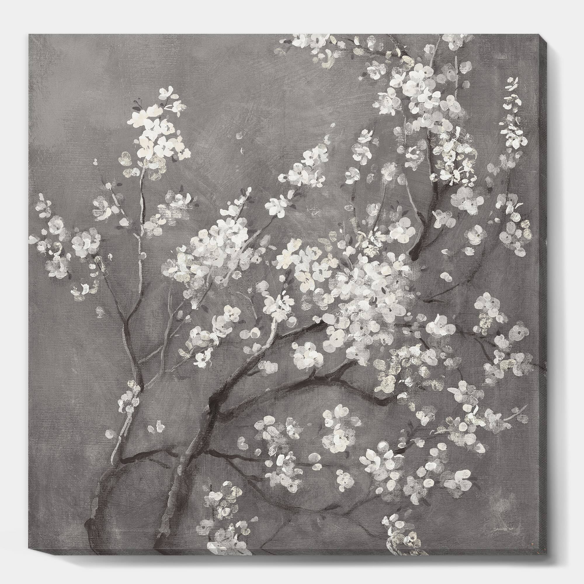 Designart - White Cherry Blossoms I - Traditional Gallery-wrapped Canvas