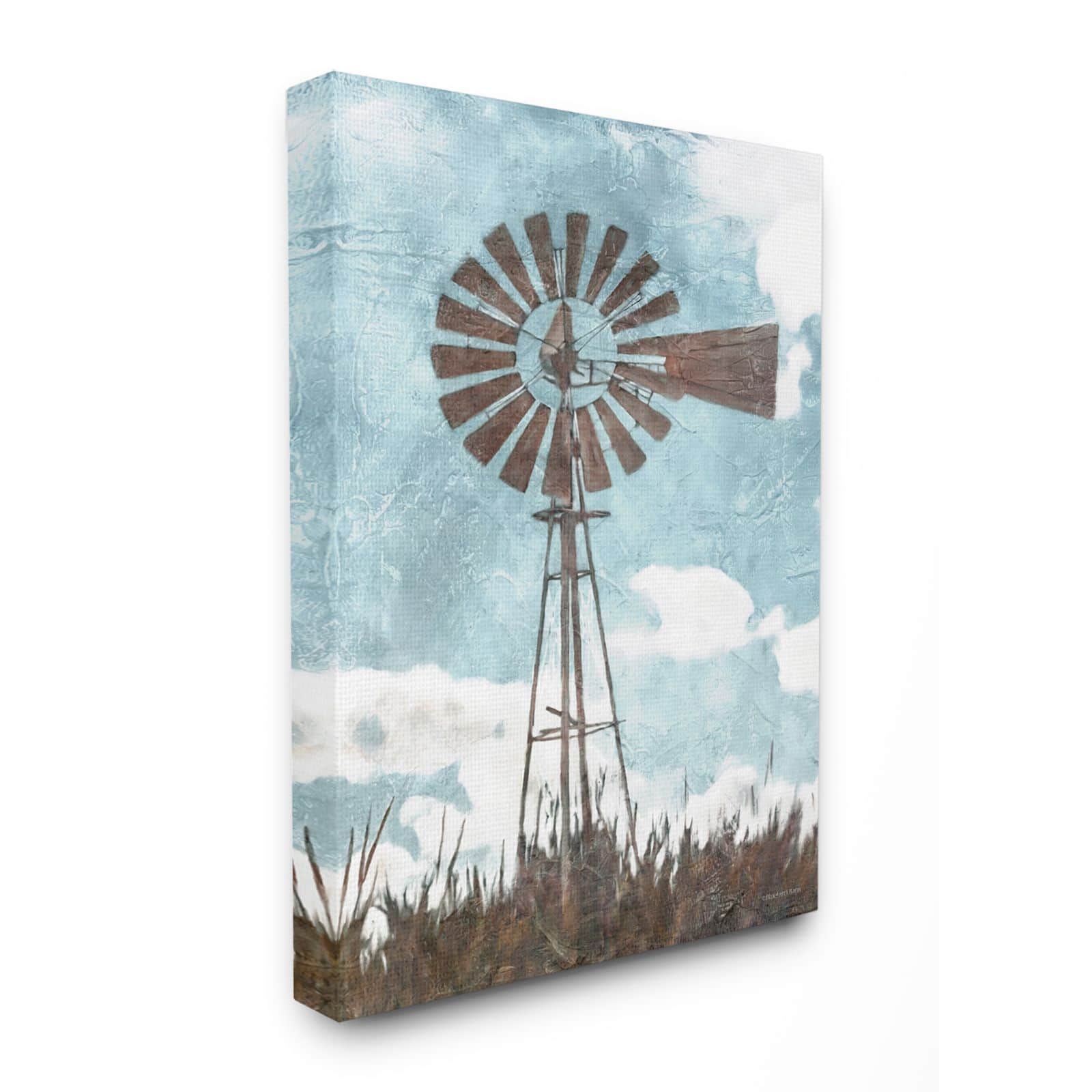 Stupell Industries Farm Windmill Blue Brown Painting Canvas Wall Art