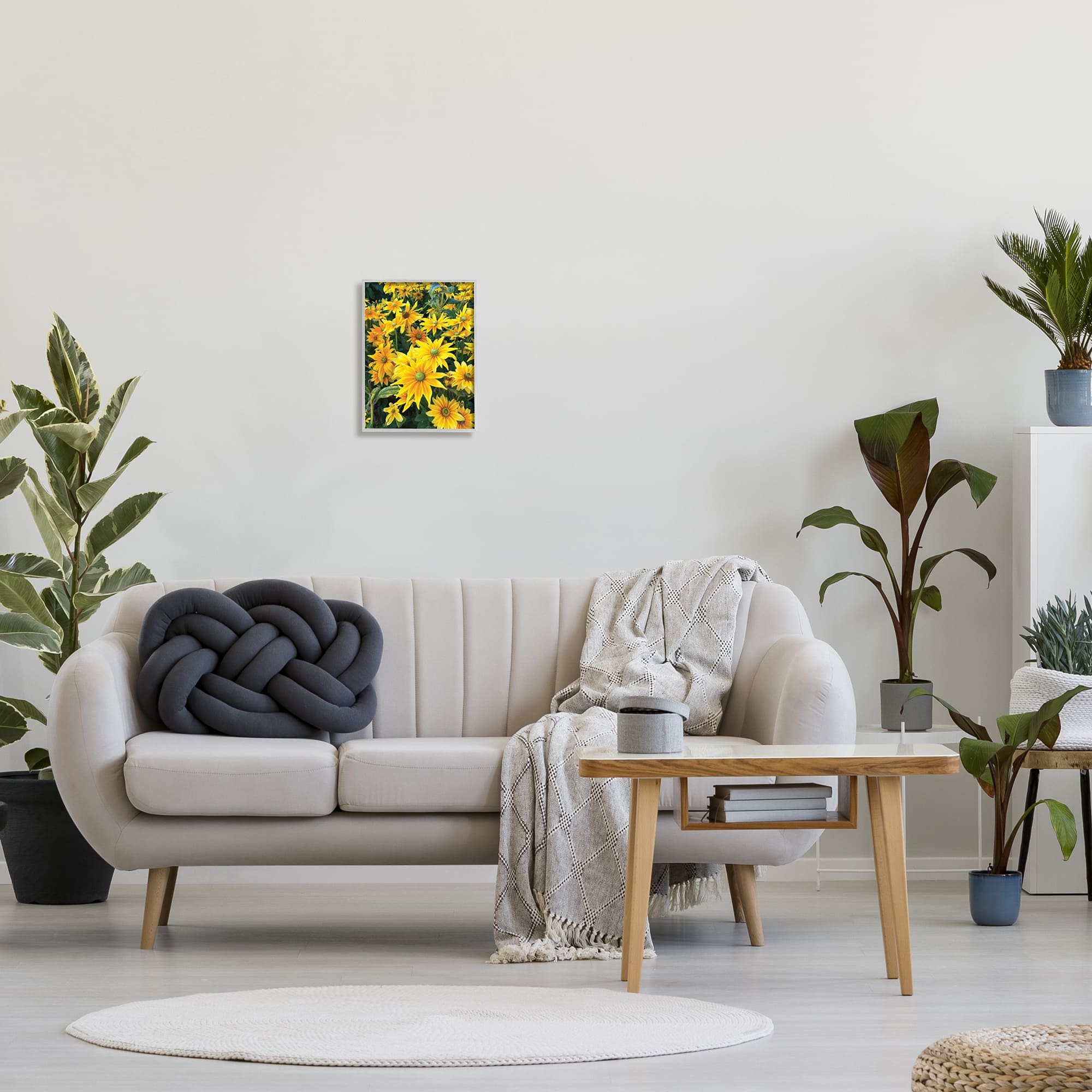 Stupell Industries Sunflower Field Blooming Green Bulbs Yellow Petals in Gray Frame Wall Art