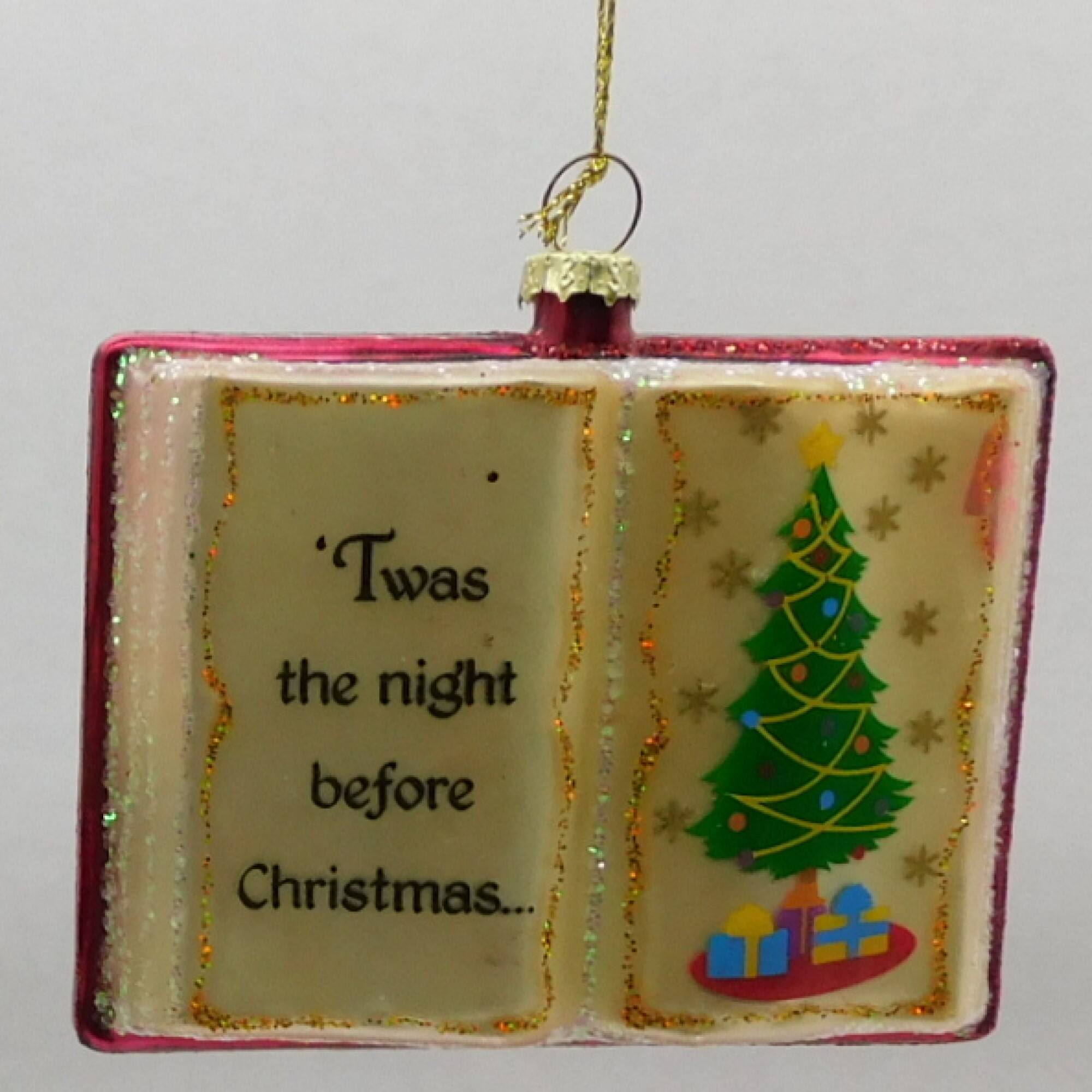 Glittered Twas the Night Before Christmas Book Glass Ornament - 3.5"