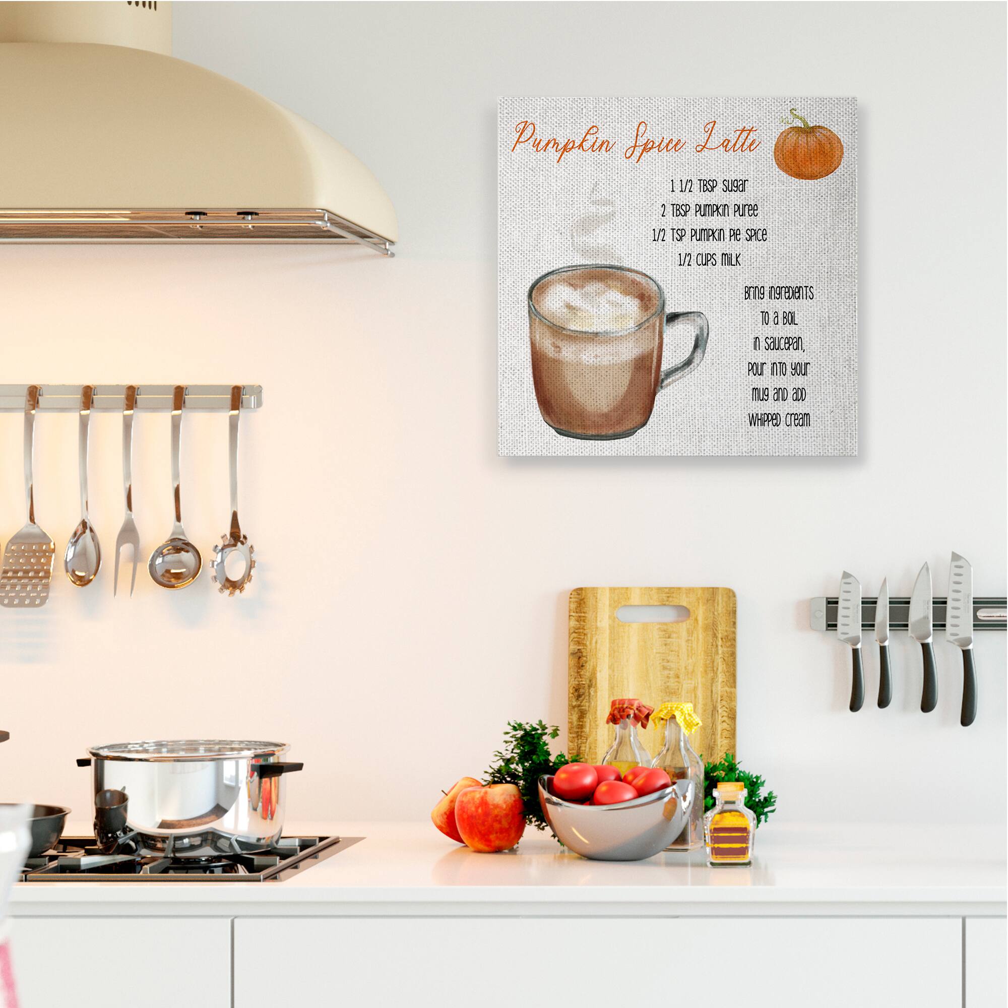 Stupell Industries Pumpkin Spice Latte Farmhouse Coffee Recipe Canvas Wall Art