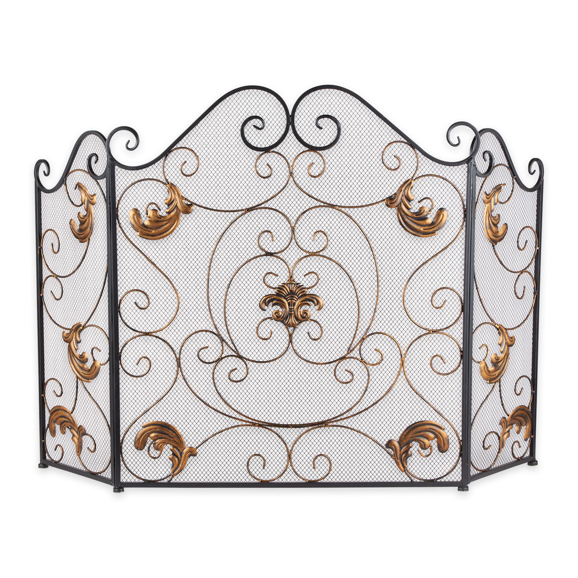 31" x 28" Gold Fleur‑de‑Lis Fireplace Screen