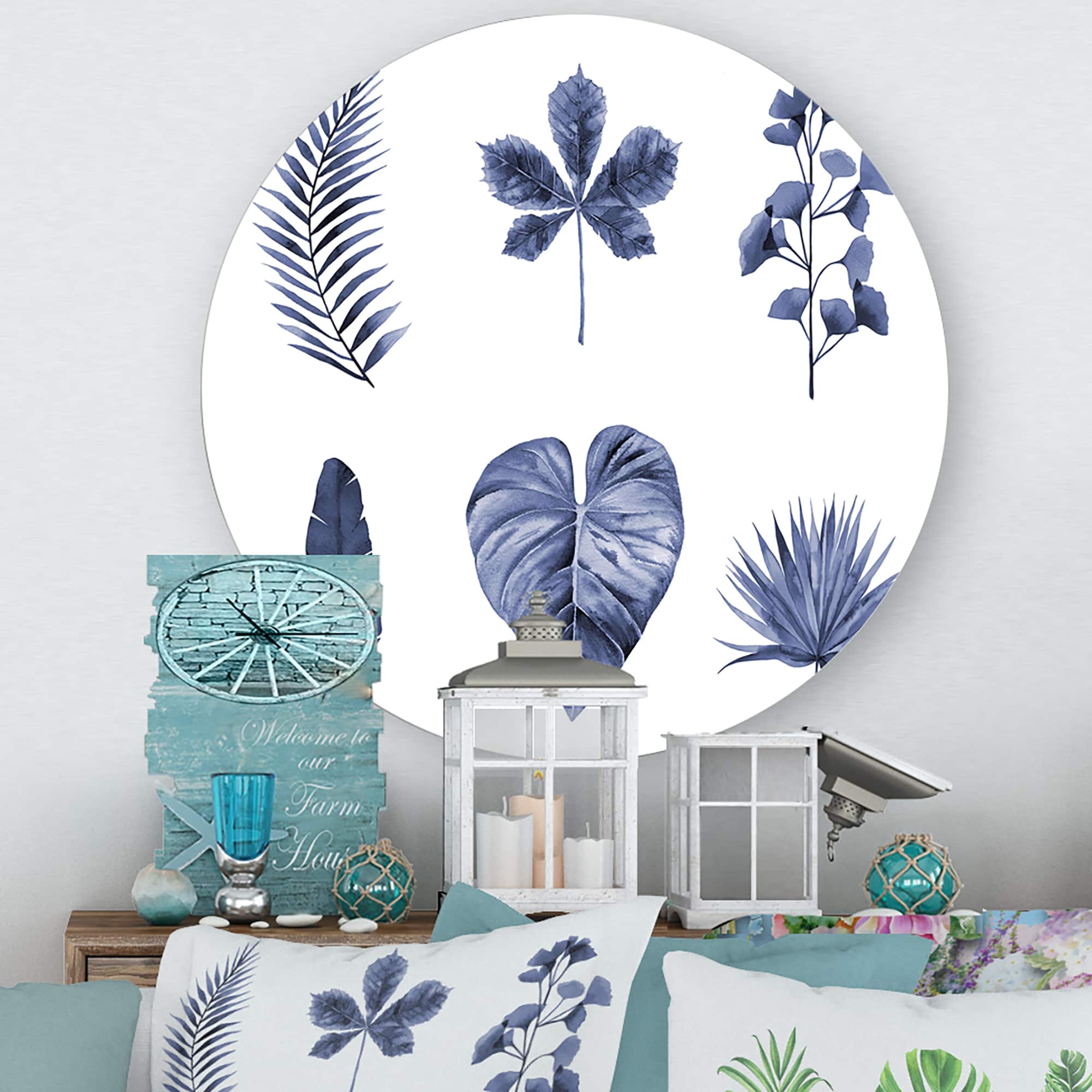 Designart - Abstract Blue Set Of Plant Leaves