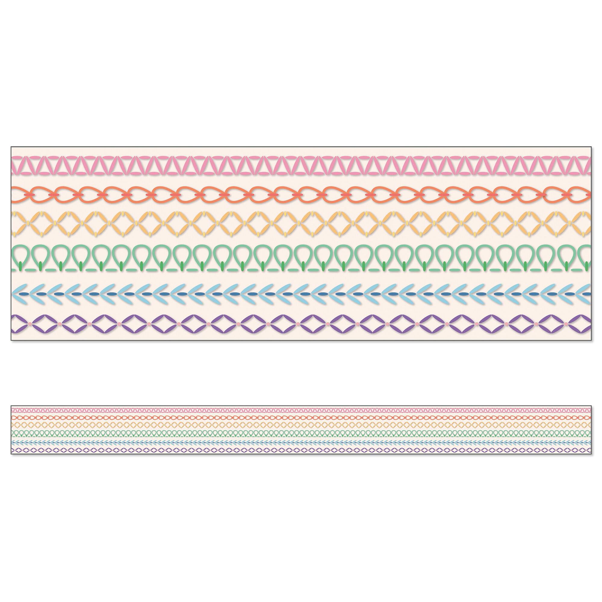 Dellosa® Education Crafty and Cool Rainbow Stitched Straight Border, 6 Packs of 12