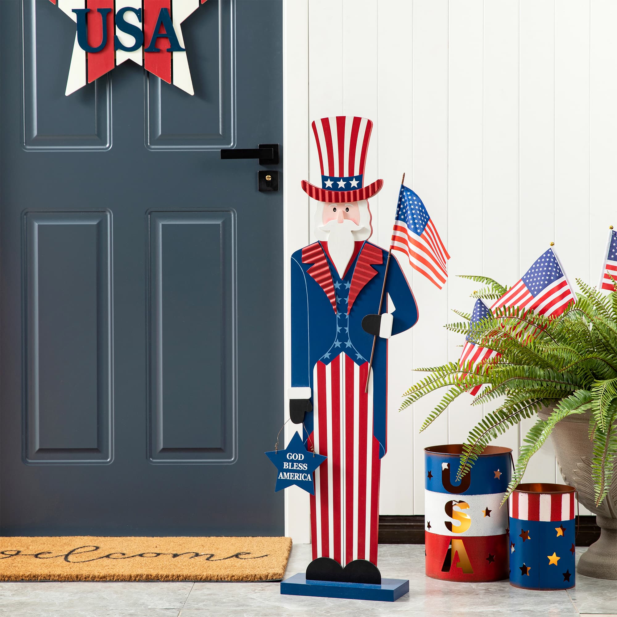 Glitzhome® 40" Patriotic America Uncle Sam Porch Décor