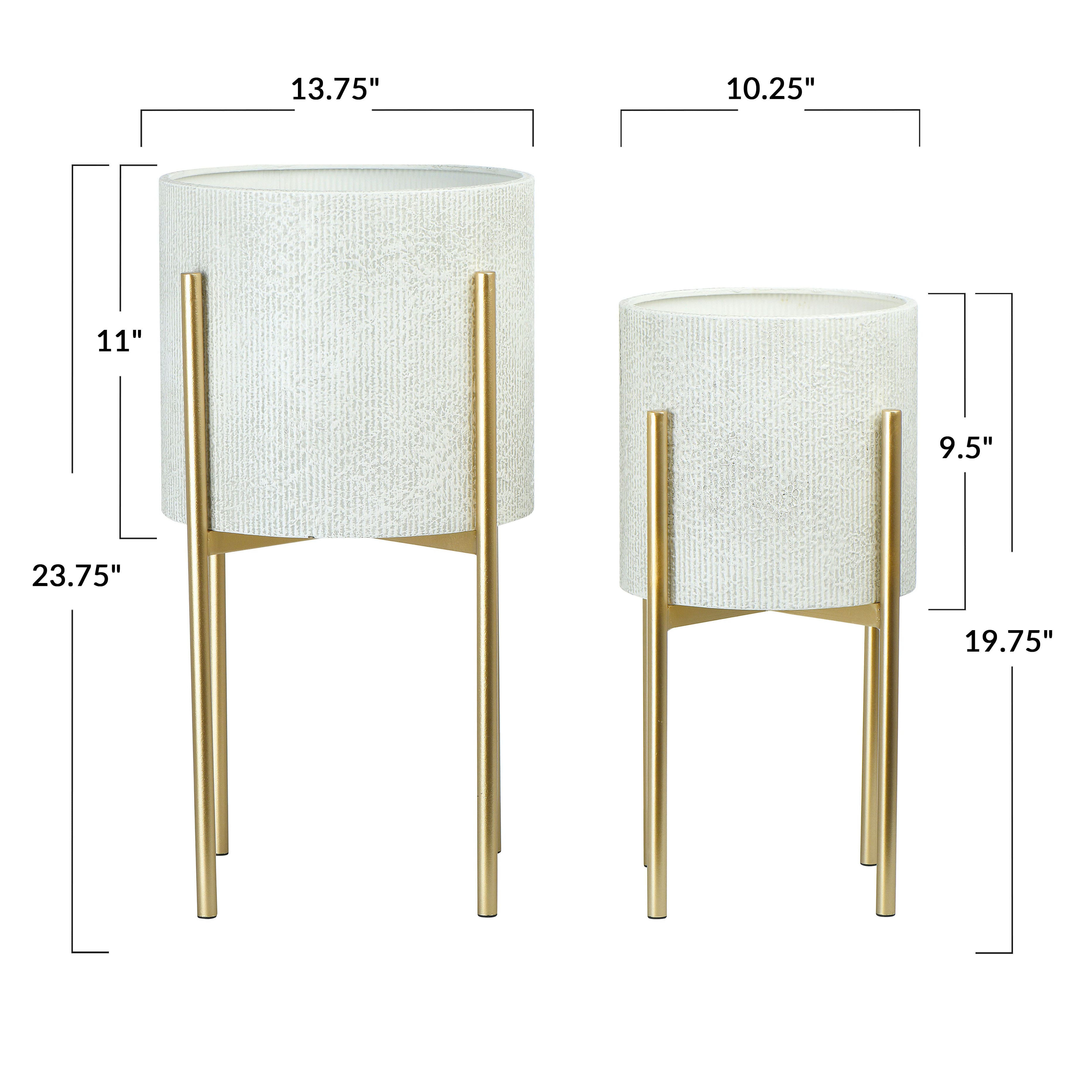 Hello Honey® & Gold Boho Embossed Metal Planters with Stands Set