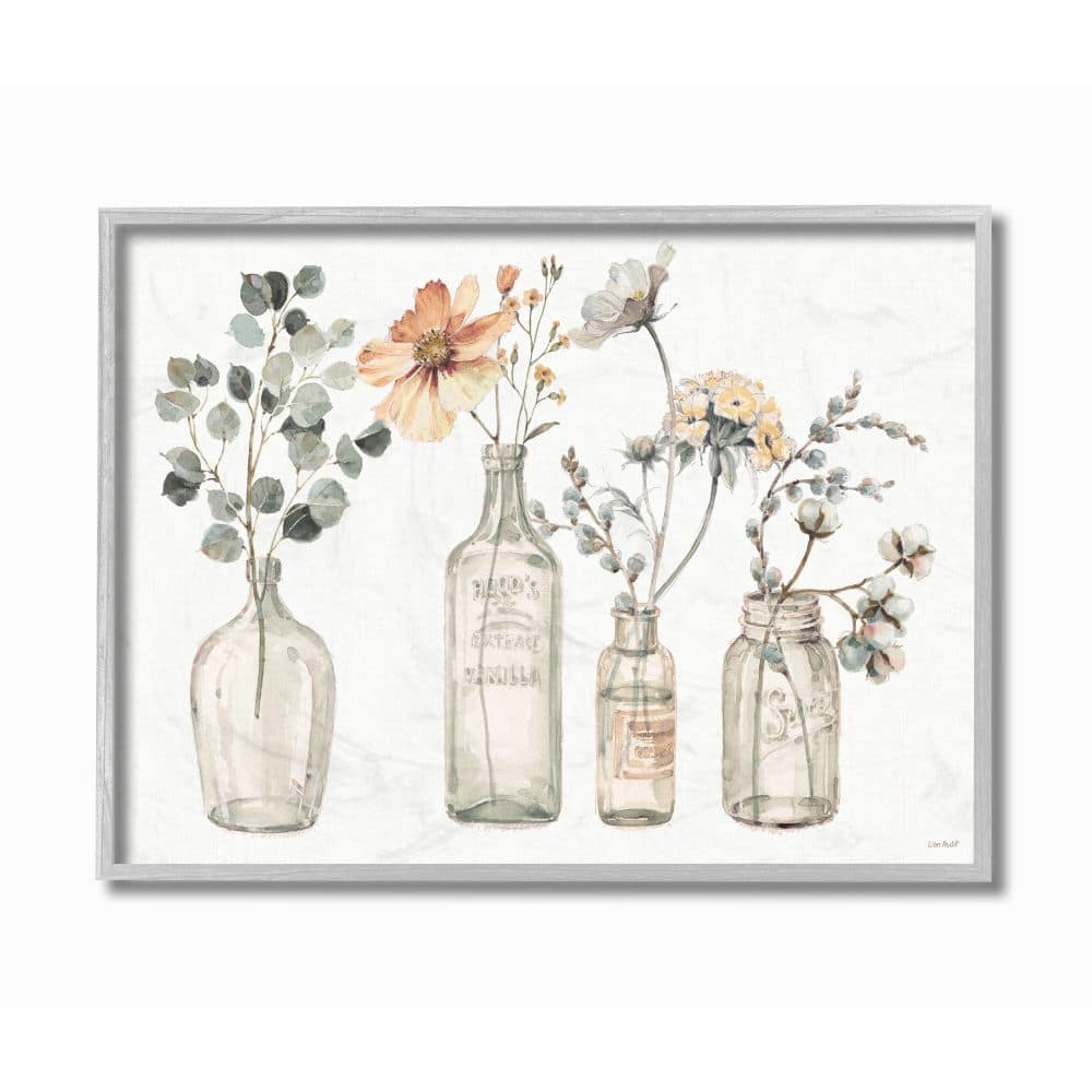 Stupell Industries Antique Floral Bouquets Flowers Glass Jar Painting Framed Wall Art