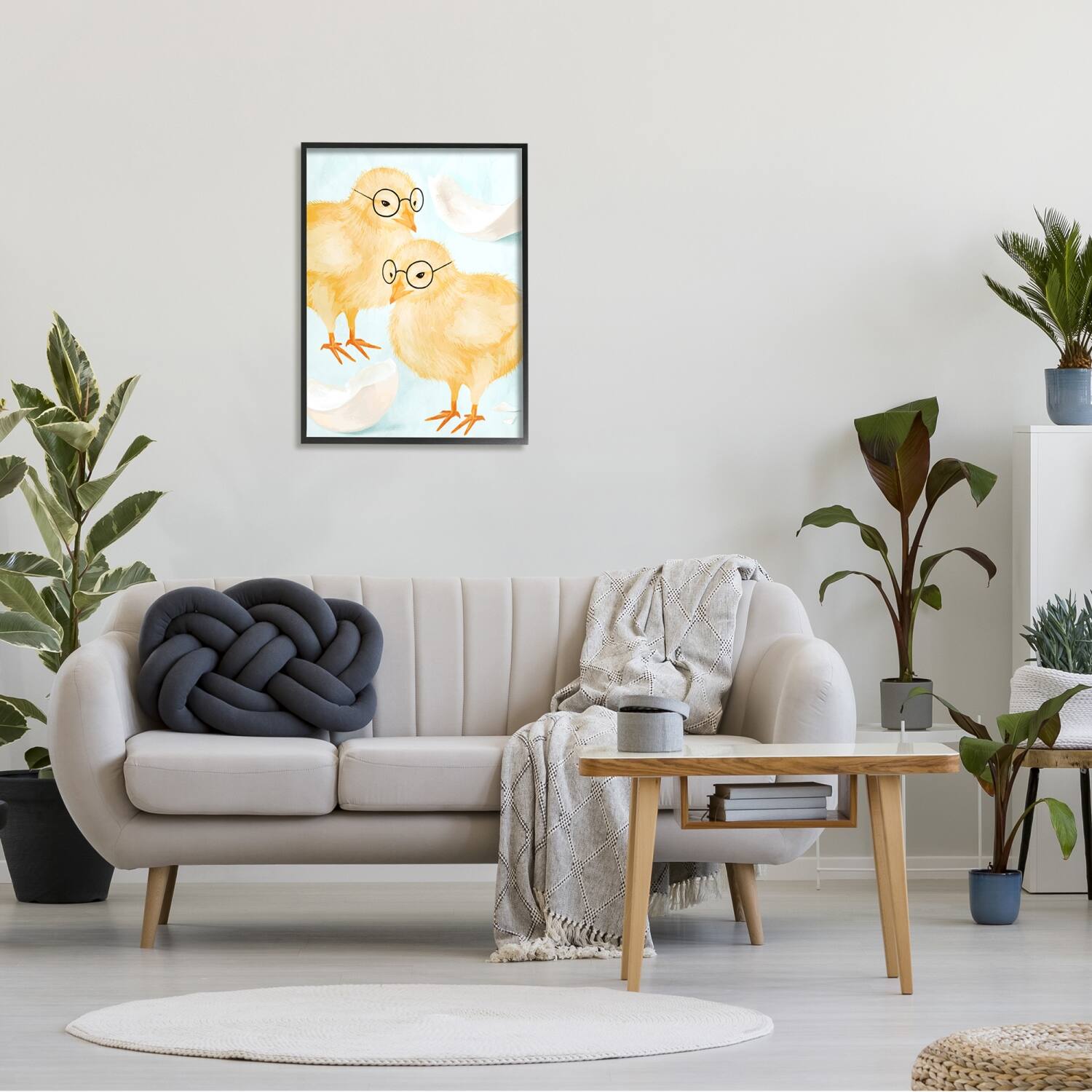 Stupell Industries Easter Chicks Hatched Eggs Yellow Birds Round Glasses Framed Giclee Art