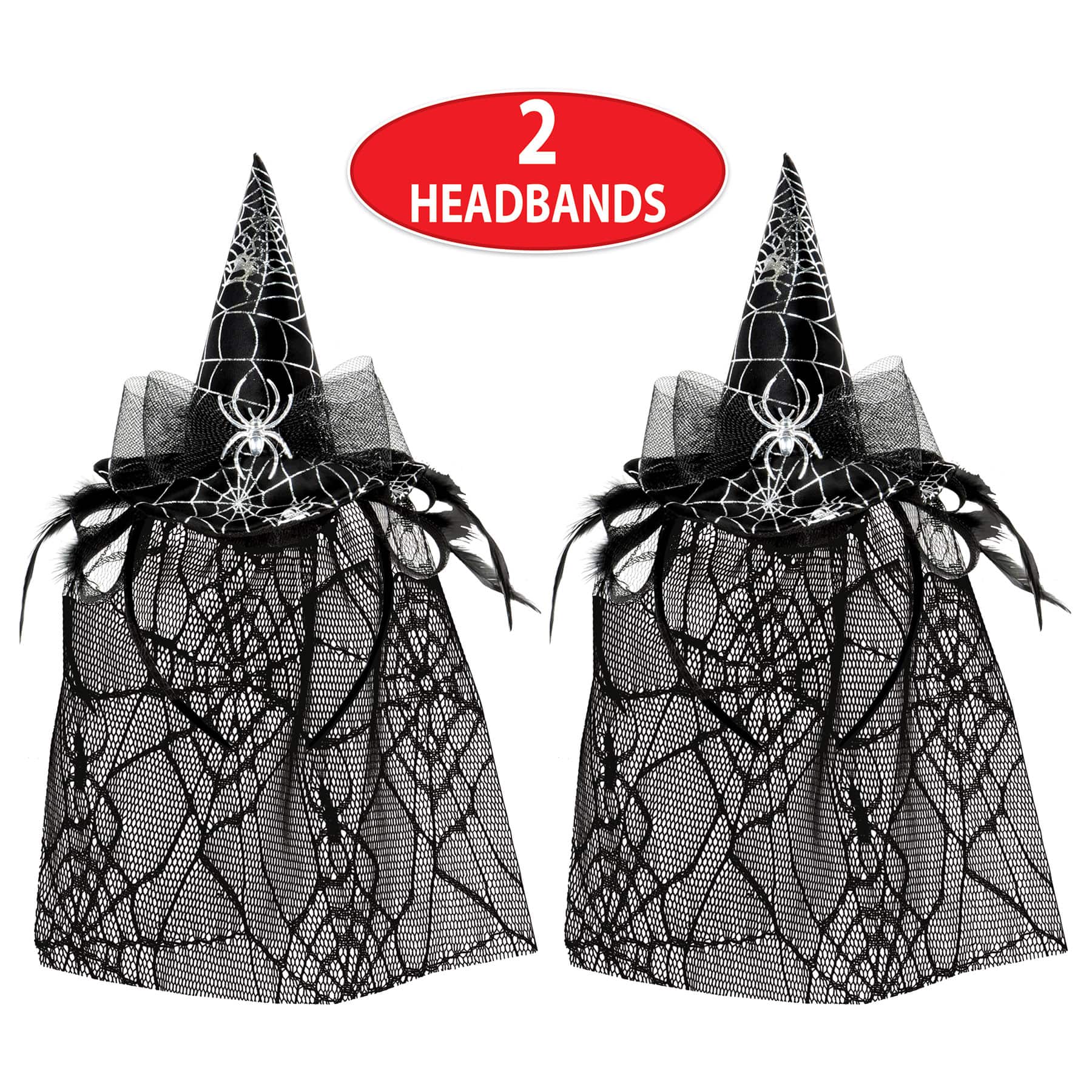 Beistle Adult Black Spider Witch Hat Headbands with Veil, 2ct.